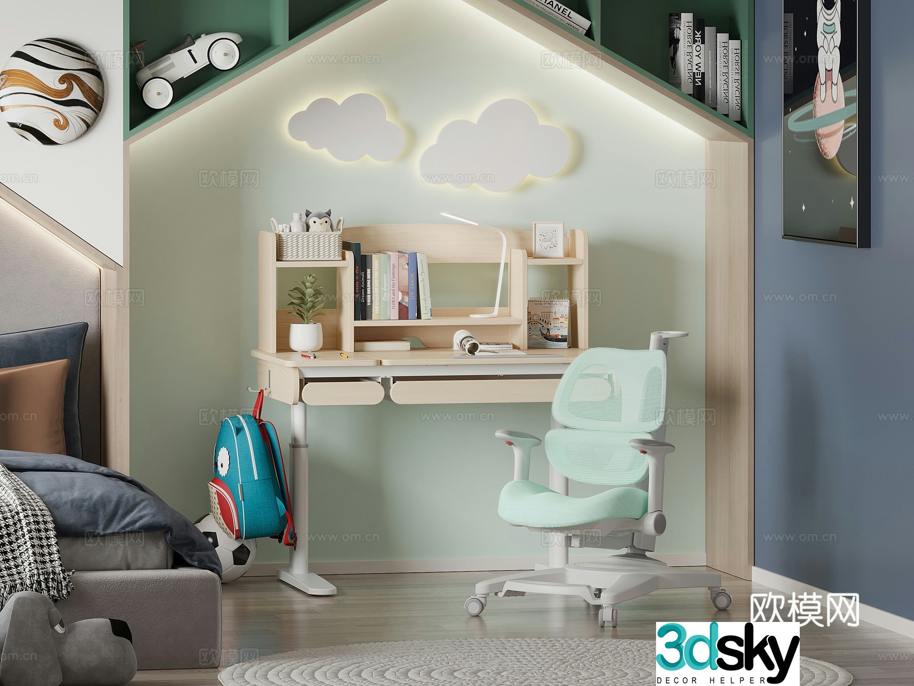 Children’s room children’s learning desk and chair 3D model