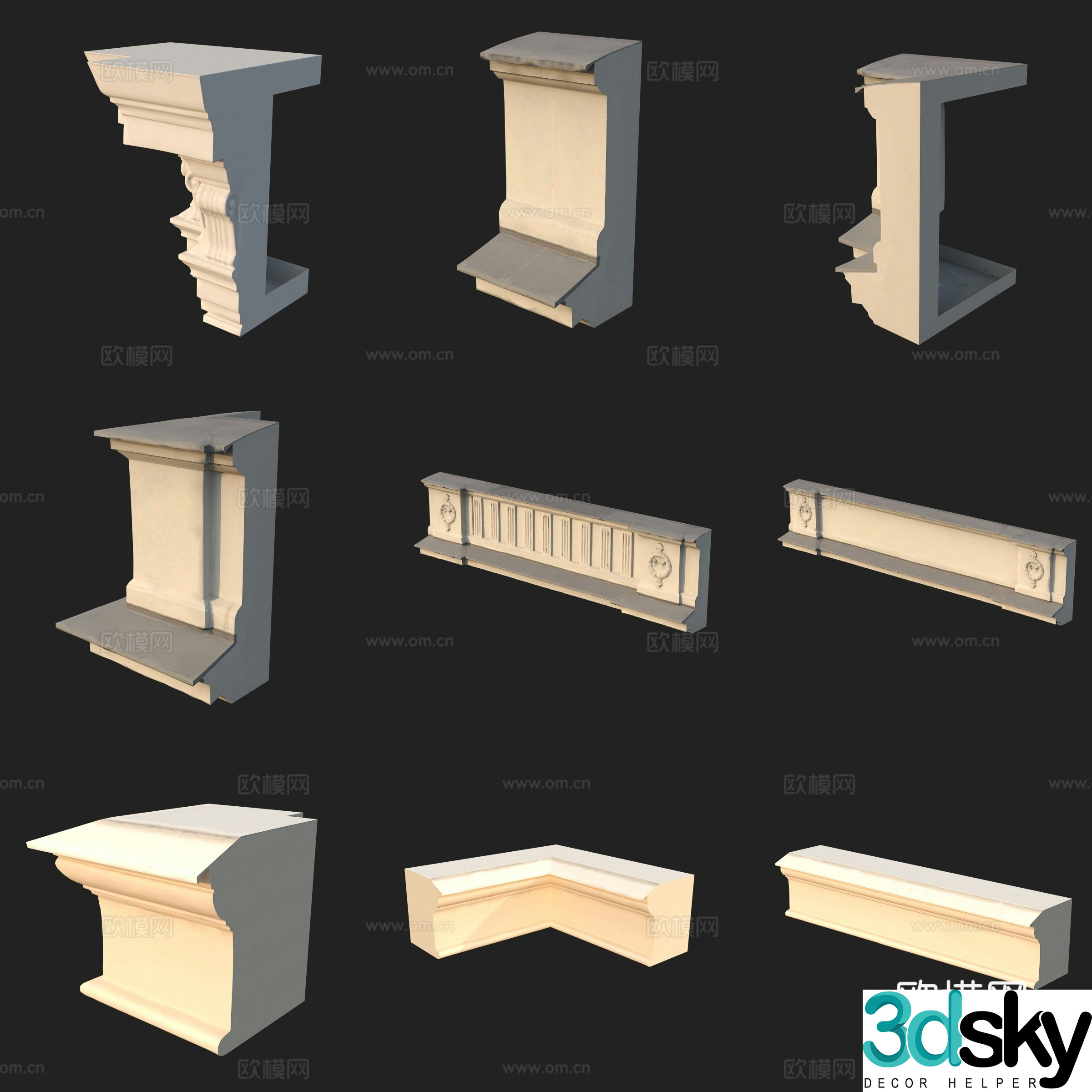 Building components gypsum line eaves 3D model