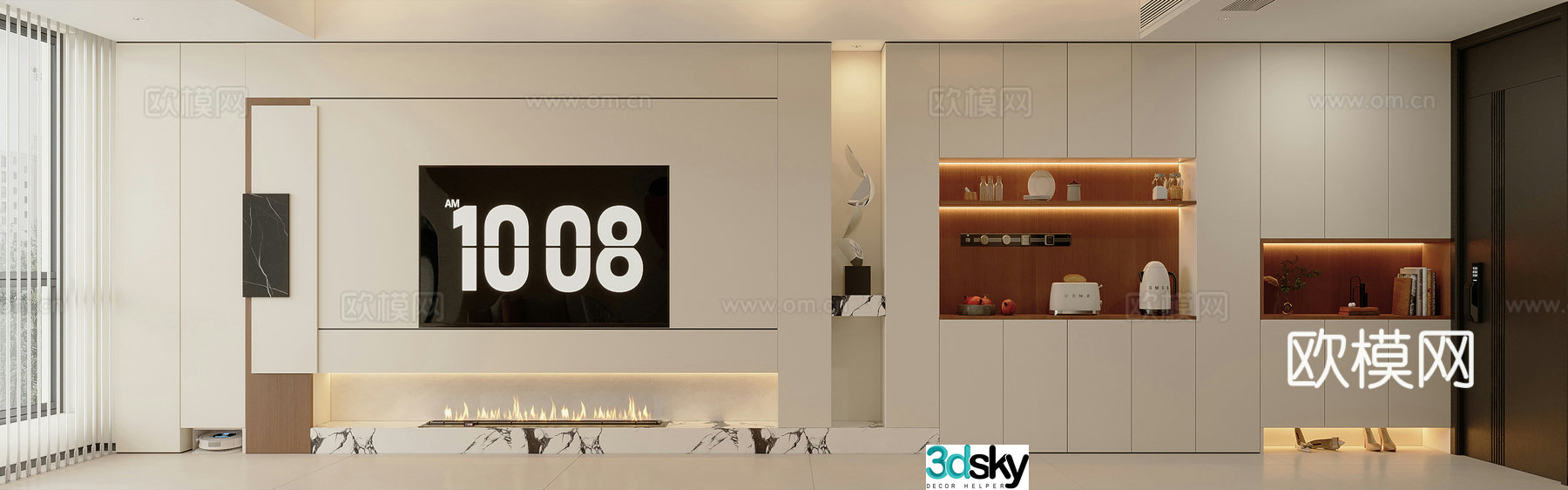 Modern Cream Style Living Restaurant Kitchen 3d Model
