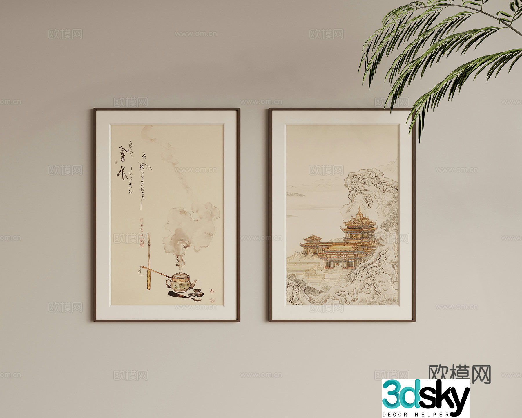 New Chinese style 3D model of hanging paintings