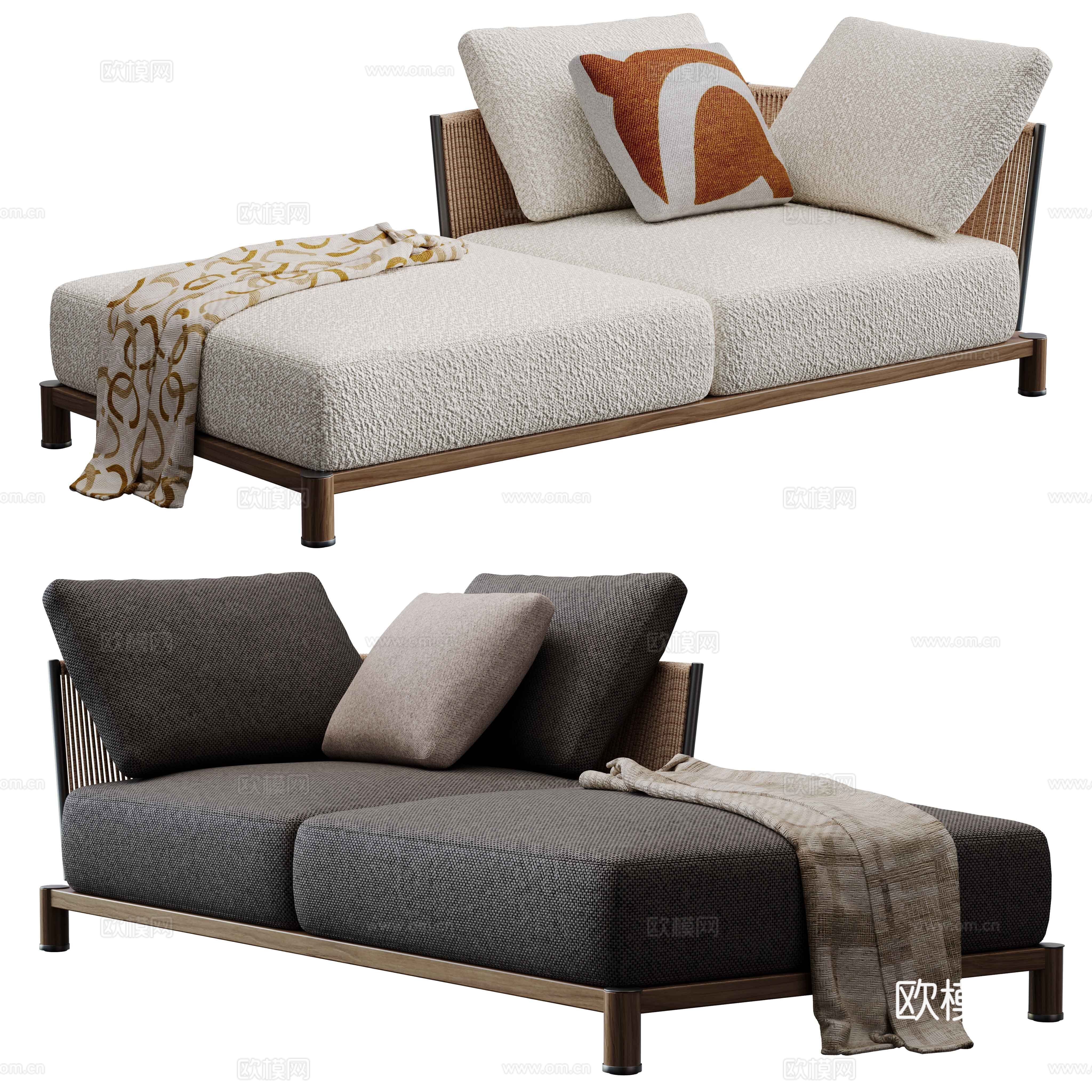 New Chinese rattan fabric chaise longue 3D model