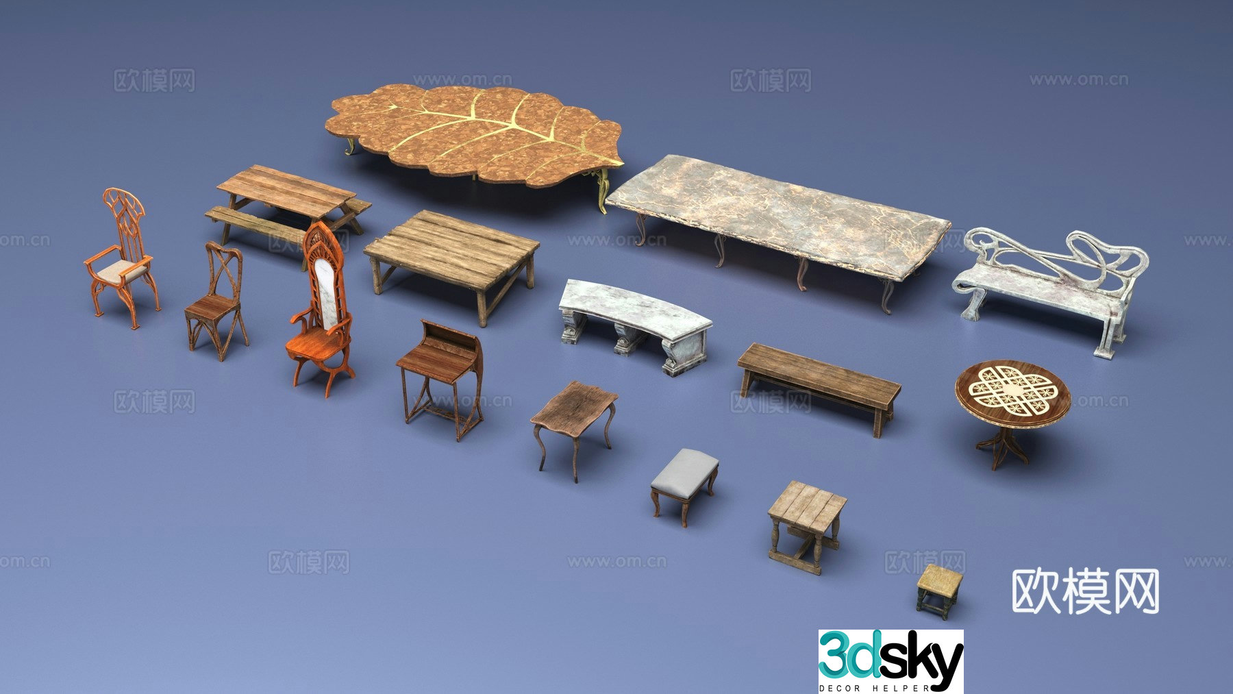 Retro European table and chair 3d model