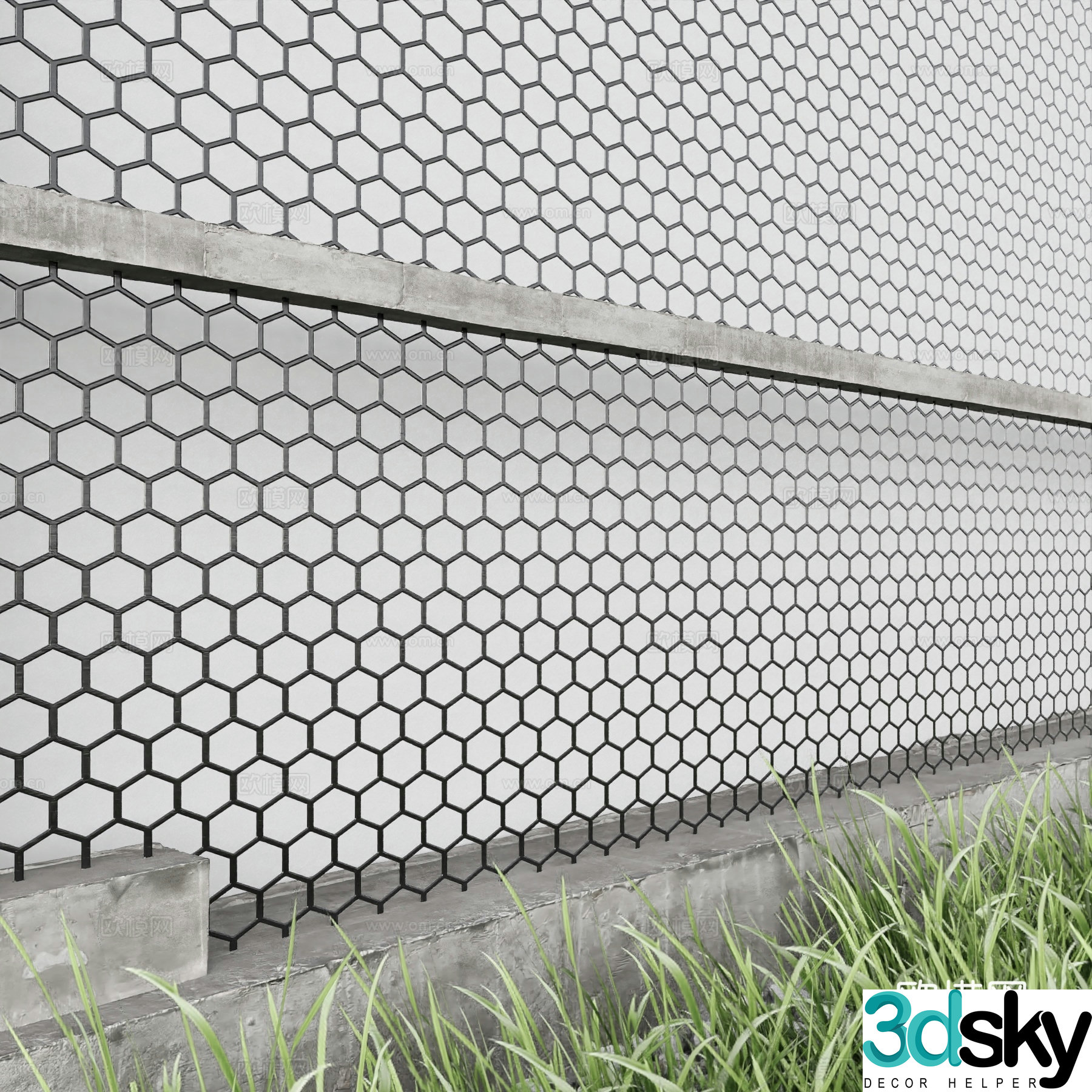 Modern railing barbed wire guardrail 3d model