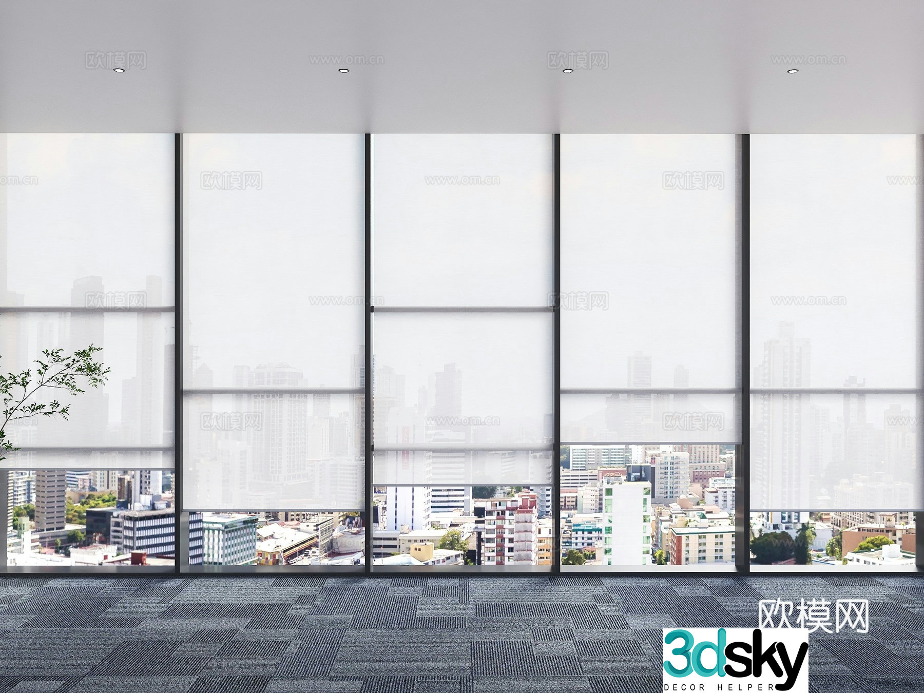 Modern office roller blinds Floor to ceiling window roller blinds Roller blinds Curtains 3D model