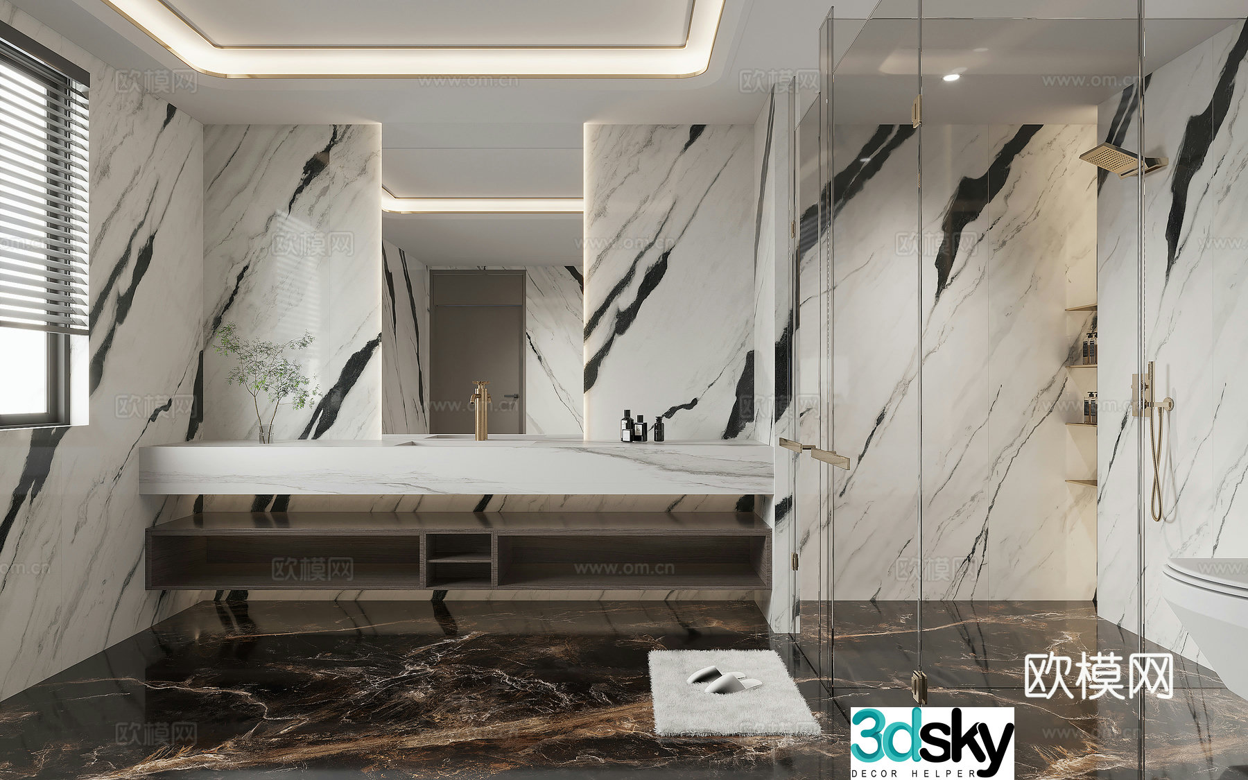 Modern light luxury bathroom dry and wet bathroom 3D model
