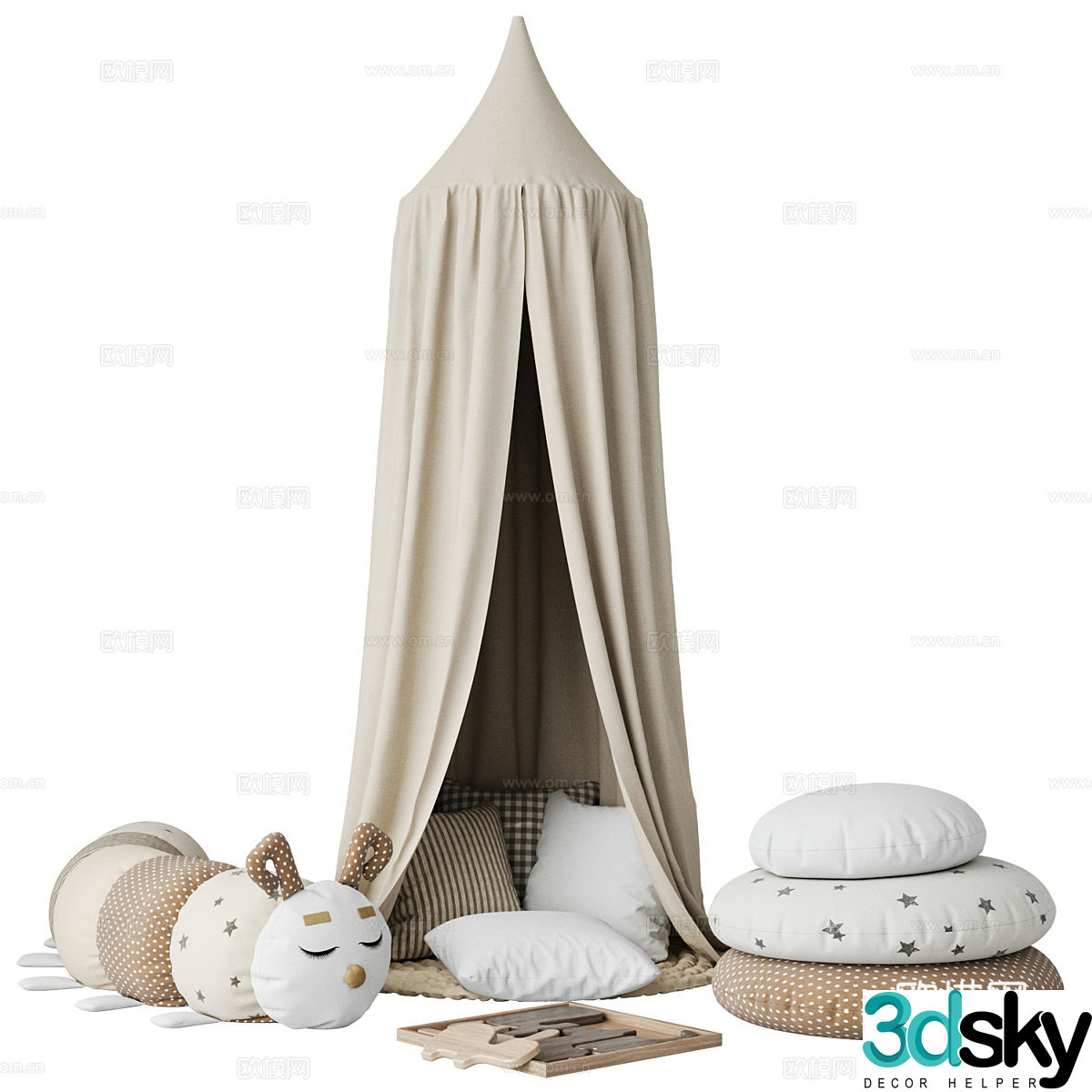 Modern creamy style children’s tent children’s plush toy 3d model