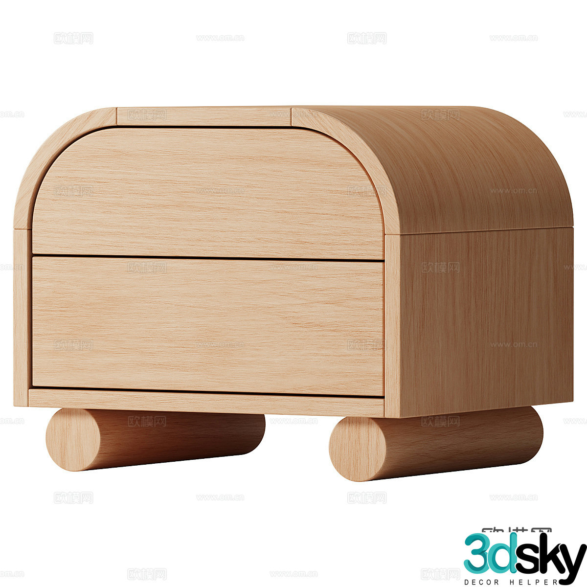 Modern cream style solid wood bedside table 3d model