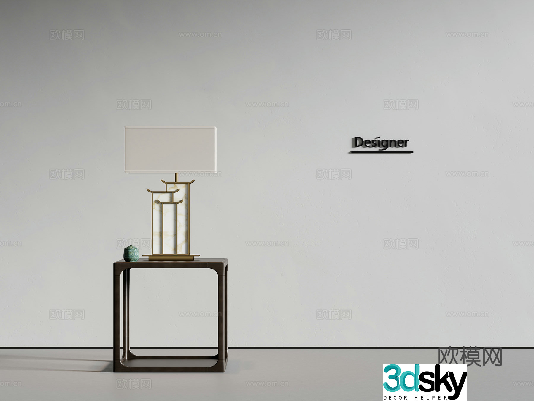 New Chinese style side table solid wood side table lamp 3D model