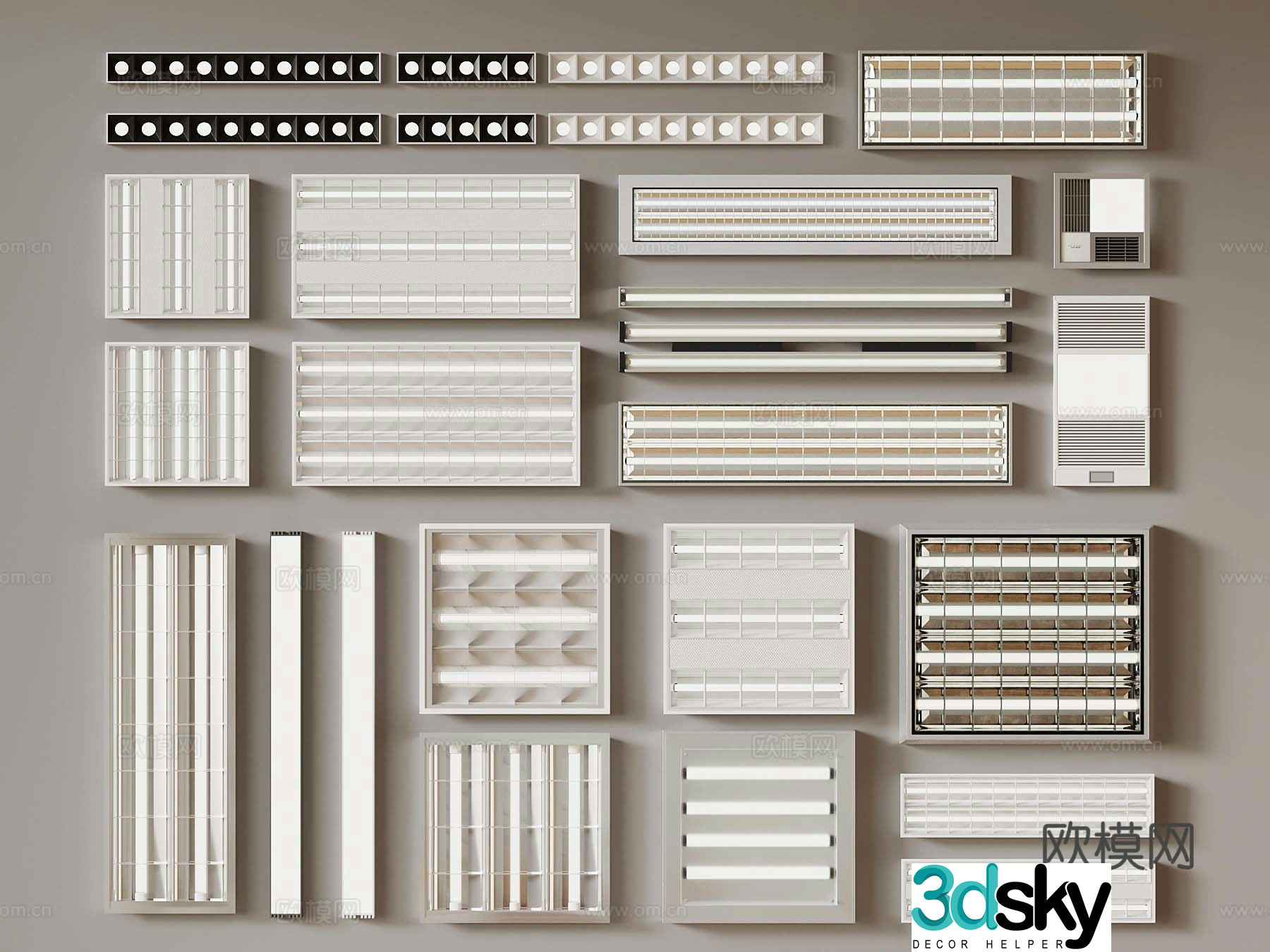 Modern grille lights long strip lights bathroom heater 3d model