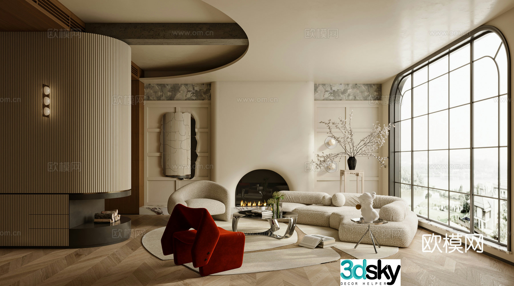 French living room sofa coffee table combination single sofa curved sofa side table 3D model