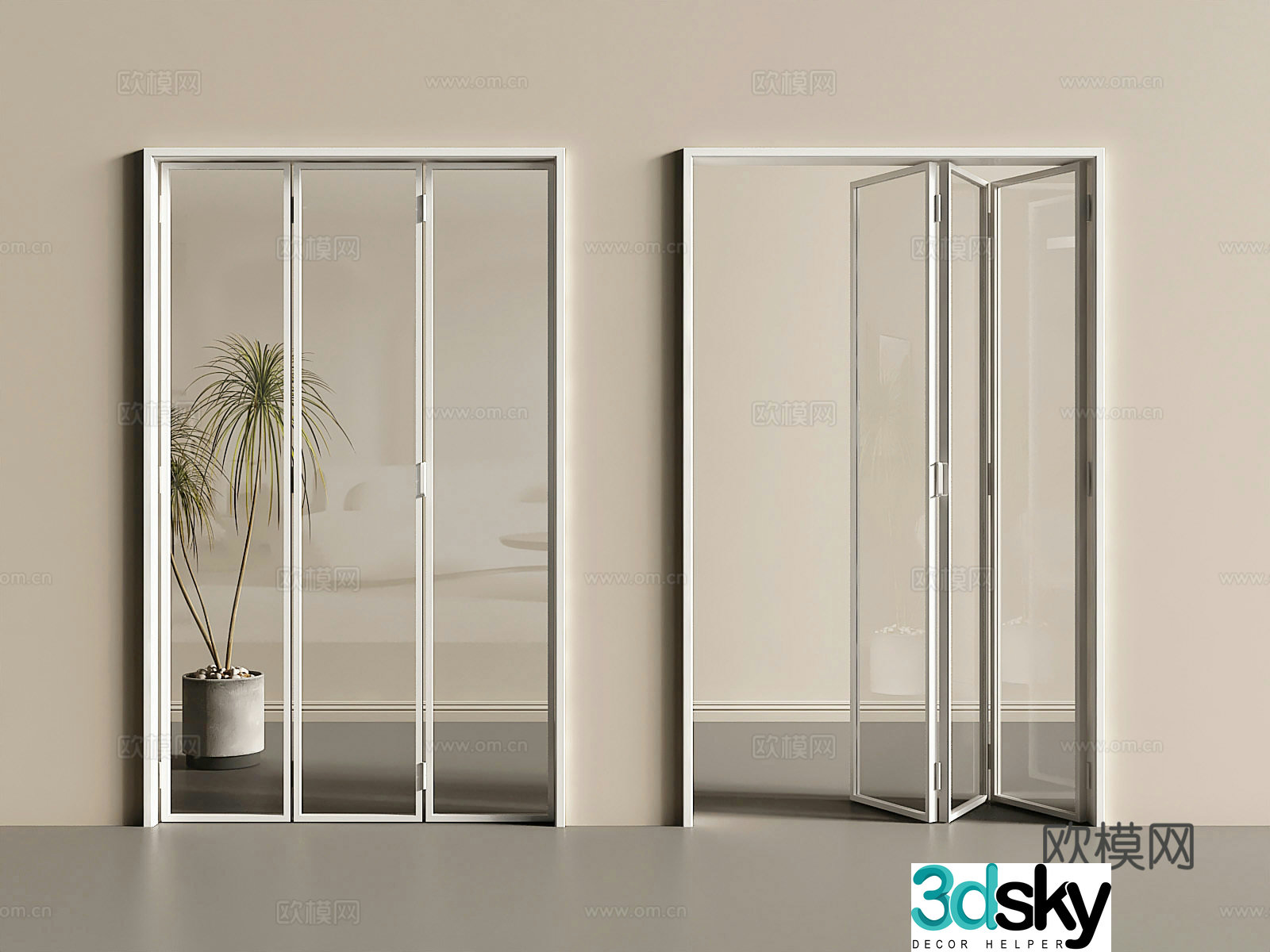 Modern folding door glass folding door 3d model