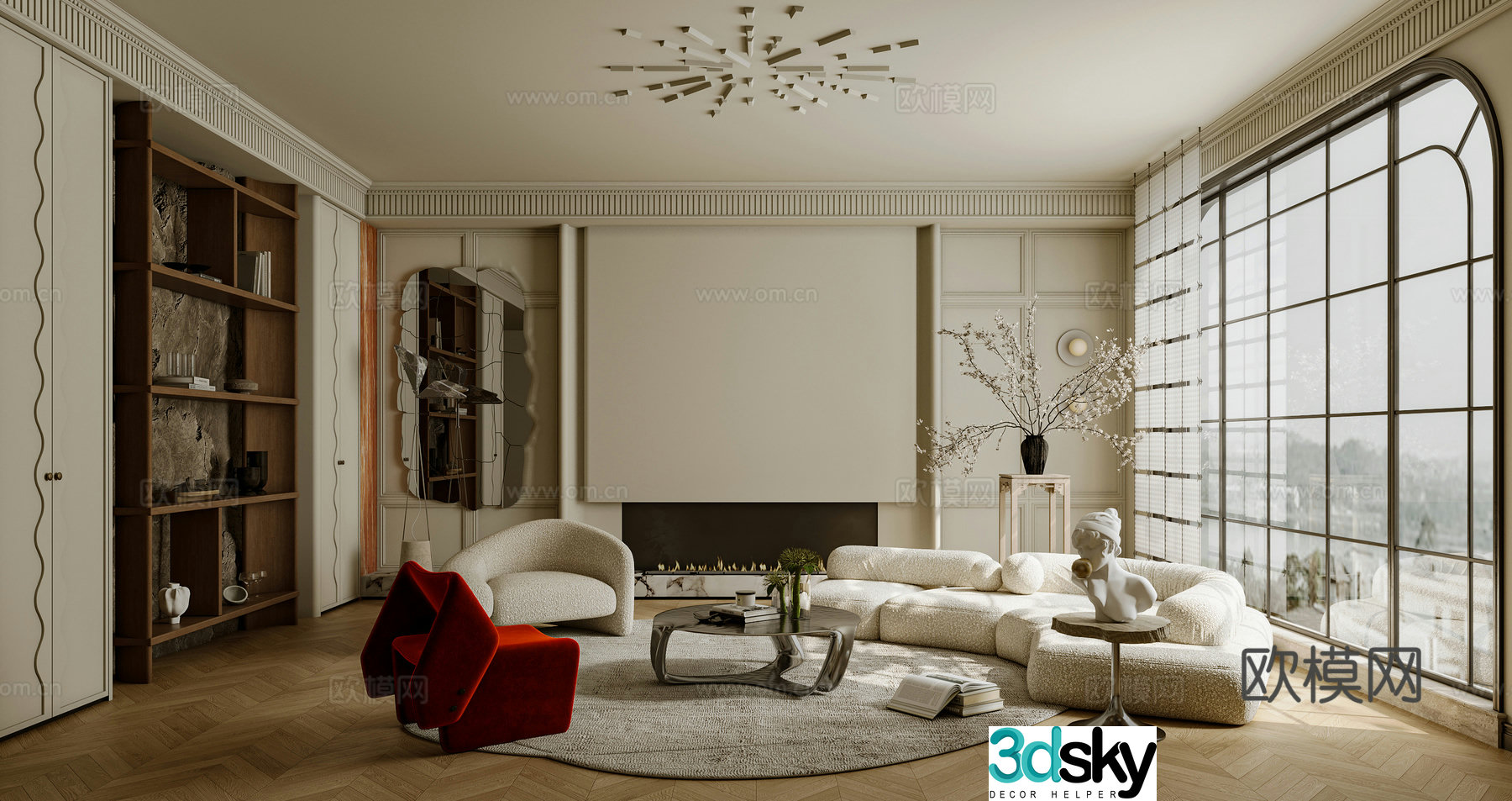 French living room sofa coffee table combination single sofa curved sofa side table 3D model