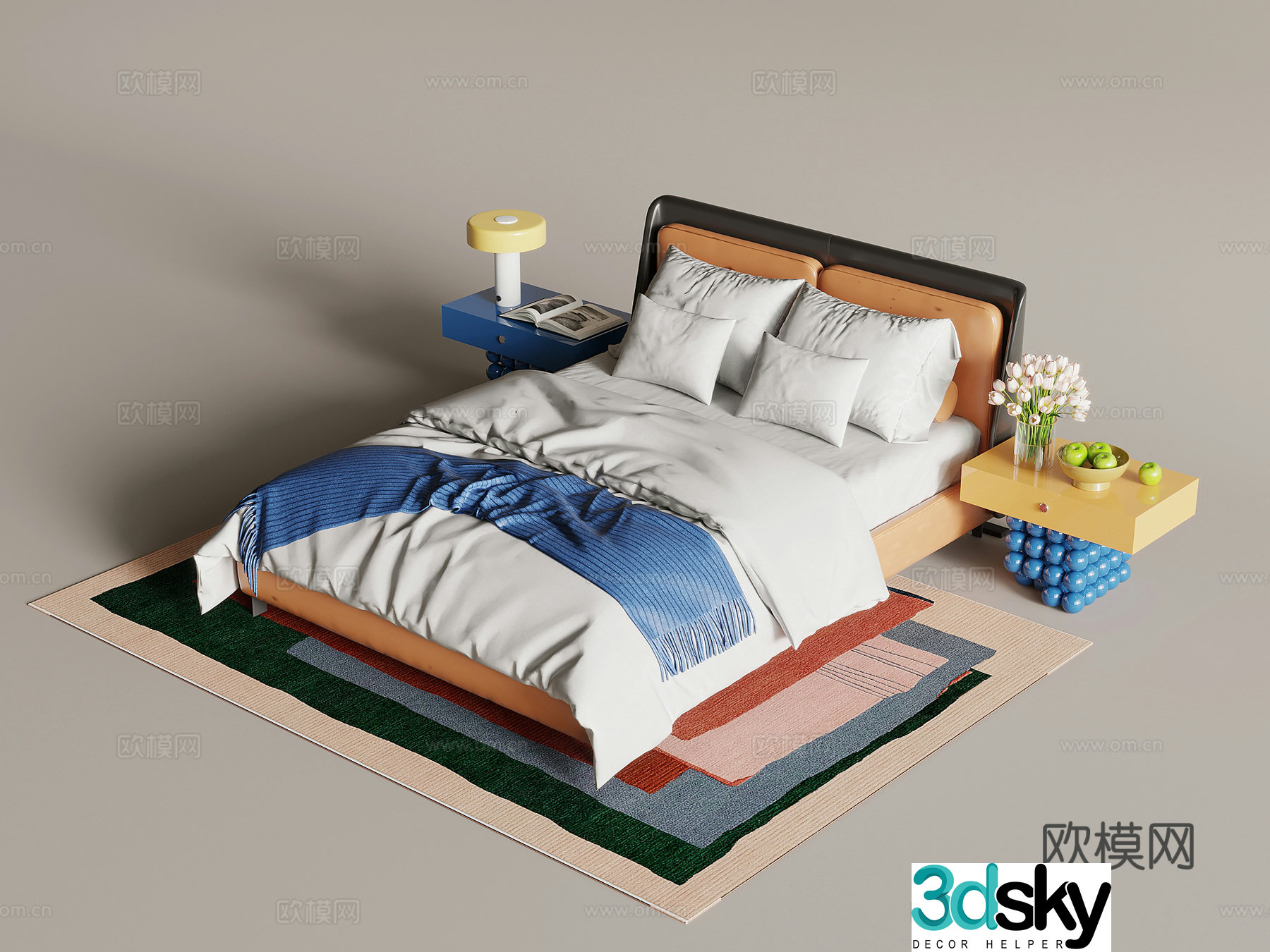 Modern dopamine double bed bed nightstand 3d model