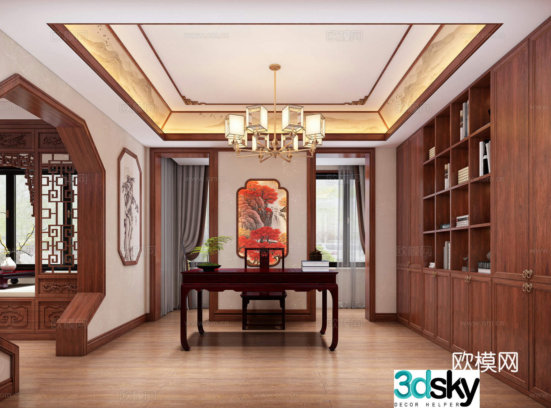 Chinese new Chinese study room 3D model