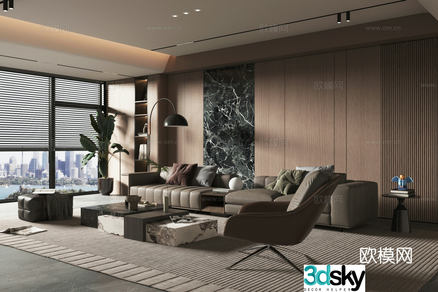 Modern living room sofa coffee table combination 3D model