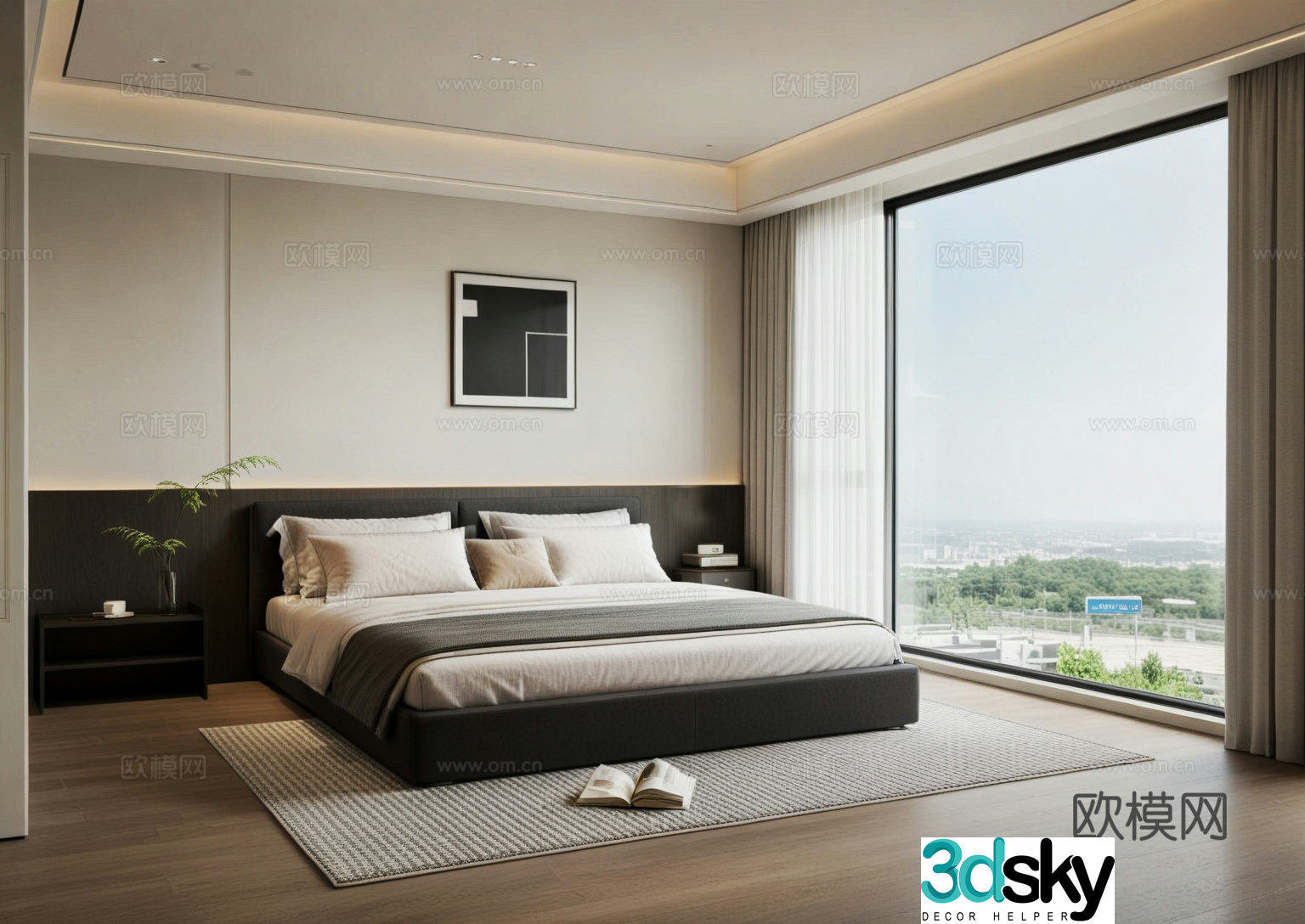 Modern bedroom double bed 3d model