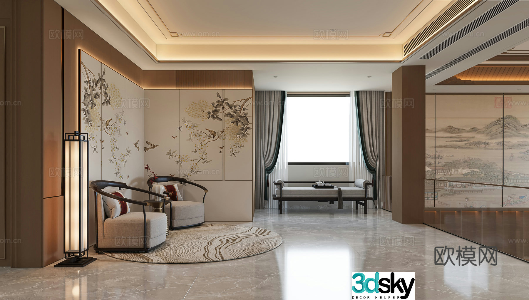 New Chinese style home living room New Chinese style living room New Chinese style leisure chair 3D model