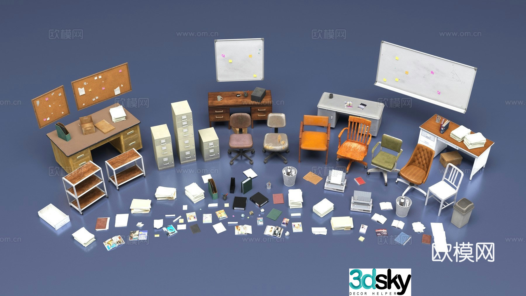 Office furniture items 3d model