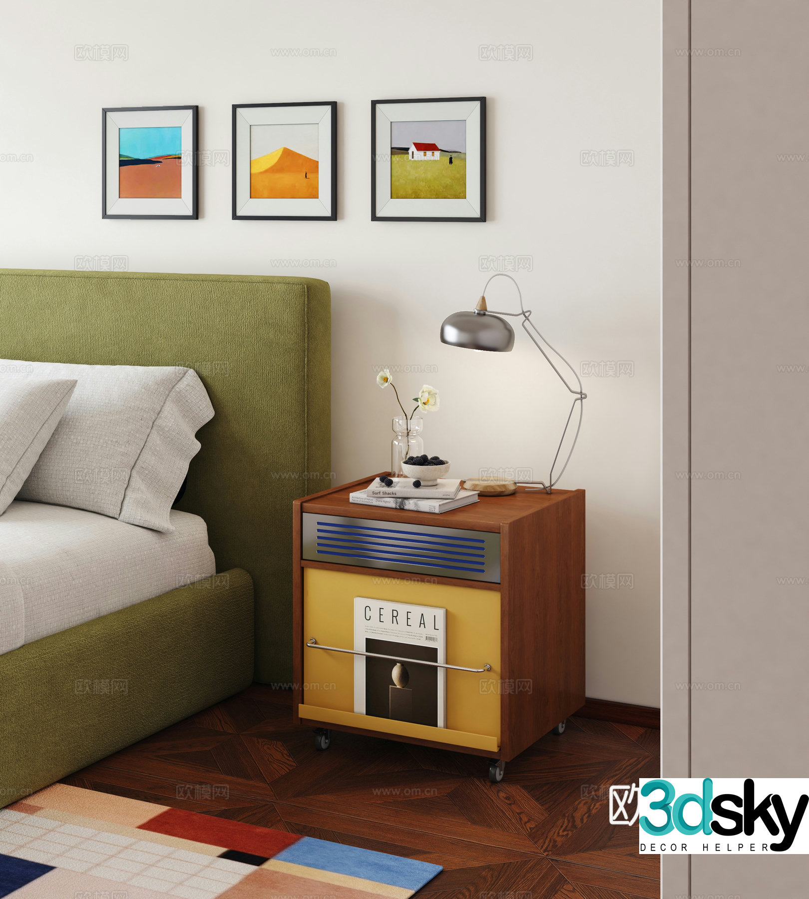 Modern Bauhaus bedside table retro bedside table finished bedside table 3D model