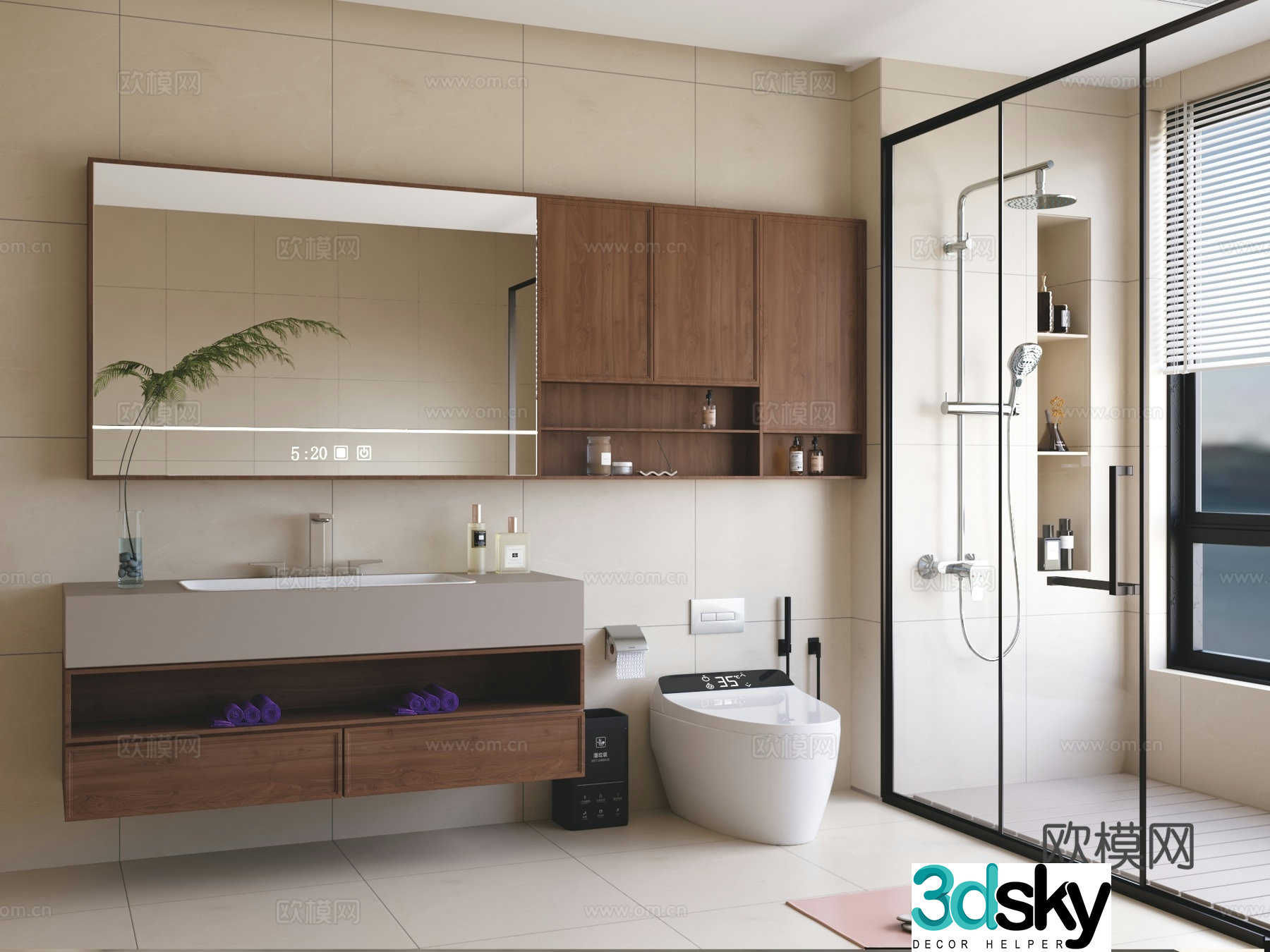 Modern wet and dry bathroom 3D model