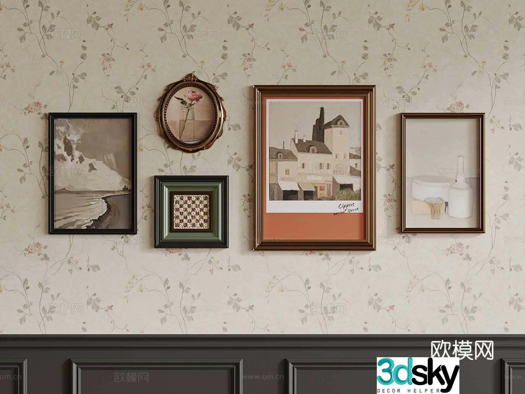 French retro style hanging paintings decorative paintings 3d model