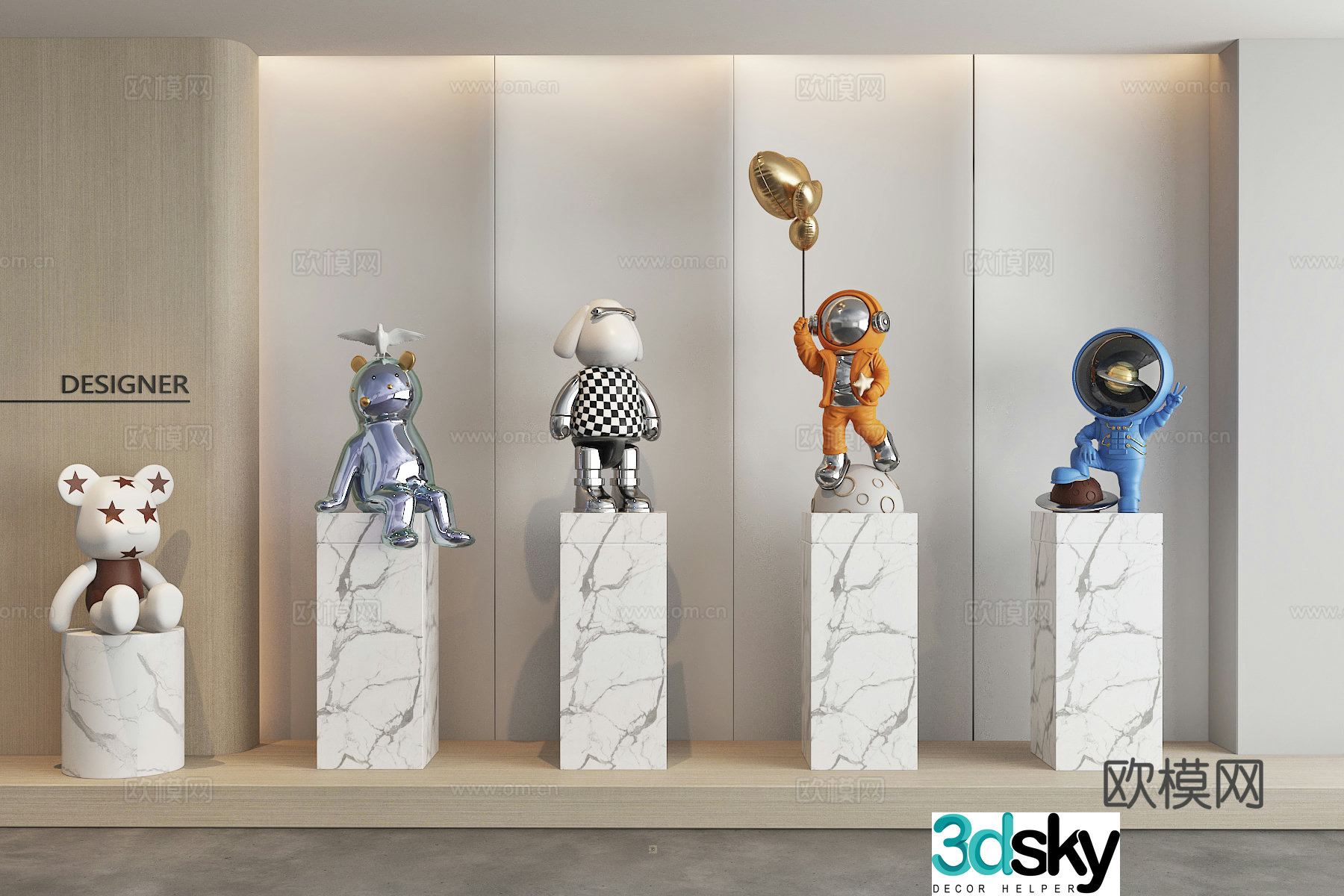 Modern sculptures trendy toys hand-door dolls 3D model