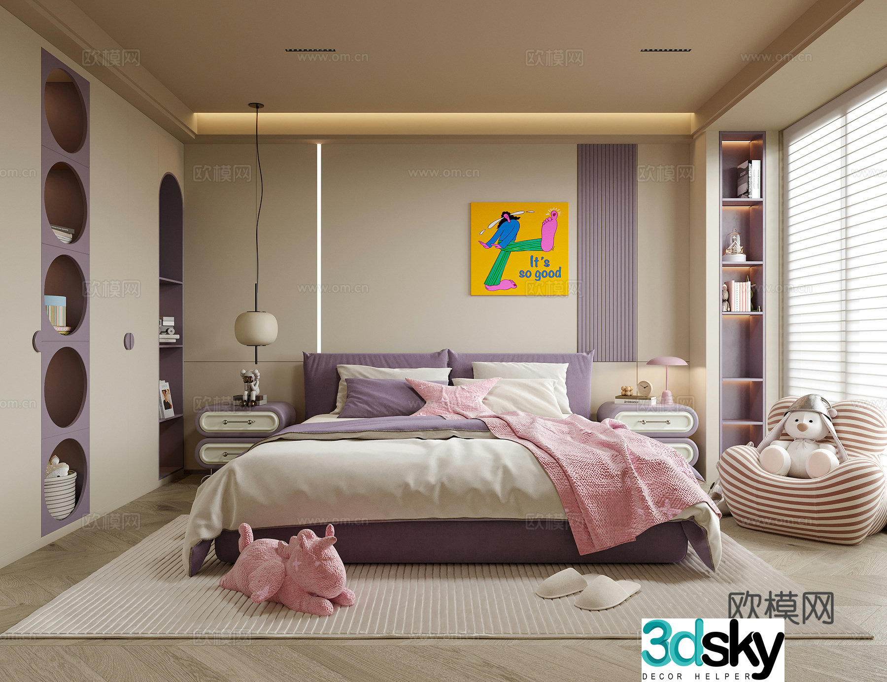 Modern girl room daughter room children room children’s bed 3d model
