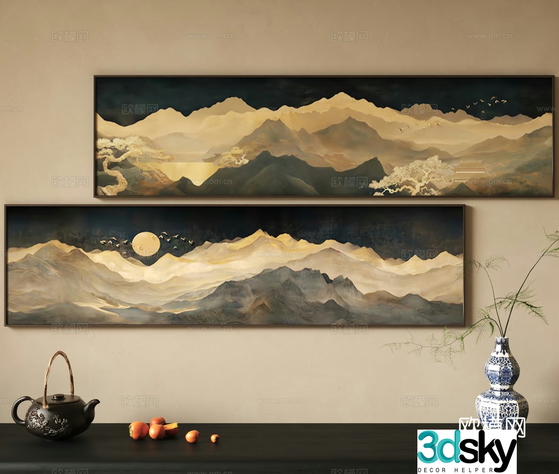 Freehand decorative painting 3d model of landscape