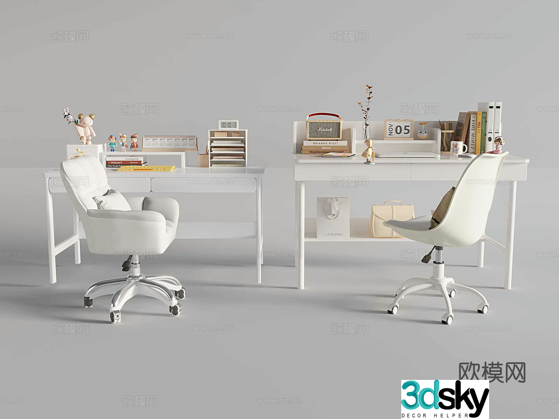 Table and chair combination desk and chair office desk and chair ornament book 3d model