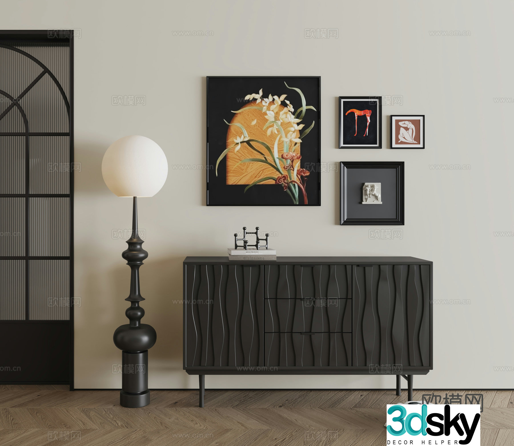 Decorative cabinet Side cabinet Side cabinet End viewing platform Entrance 3D model