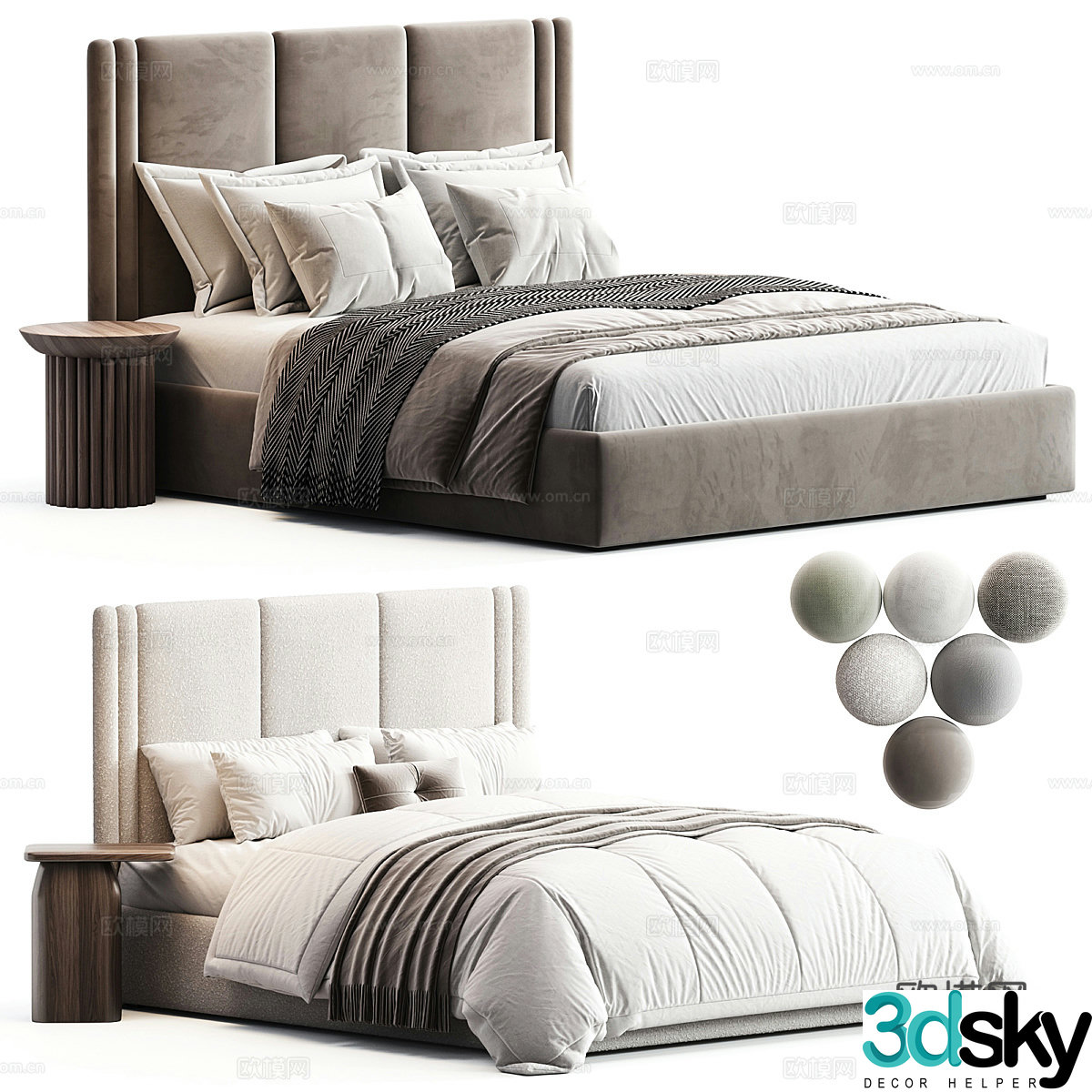 New Chinese style light luxury fabric double bed 3D model