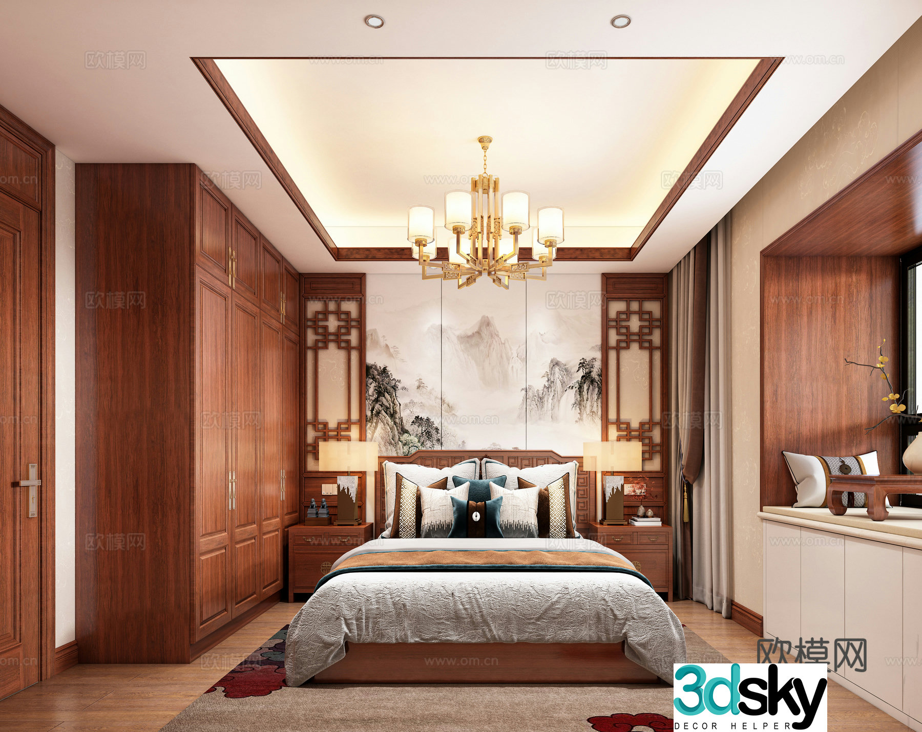 New Chinese bedroom 3D model