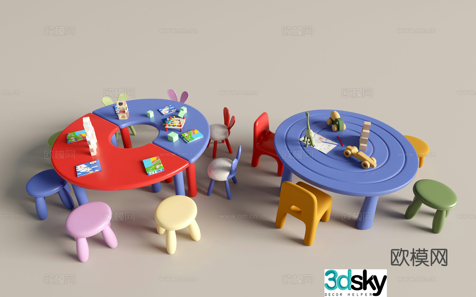 Modern kindergarten table and chairs kindergarten toys child seat combination children’s handmade table cartoon table 3d model