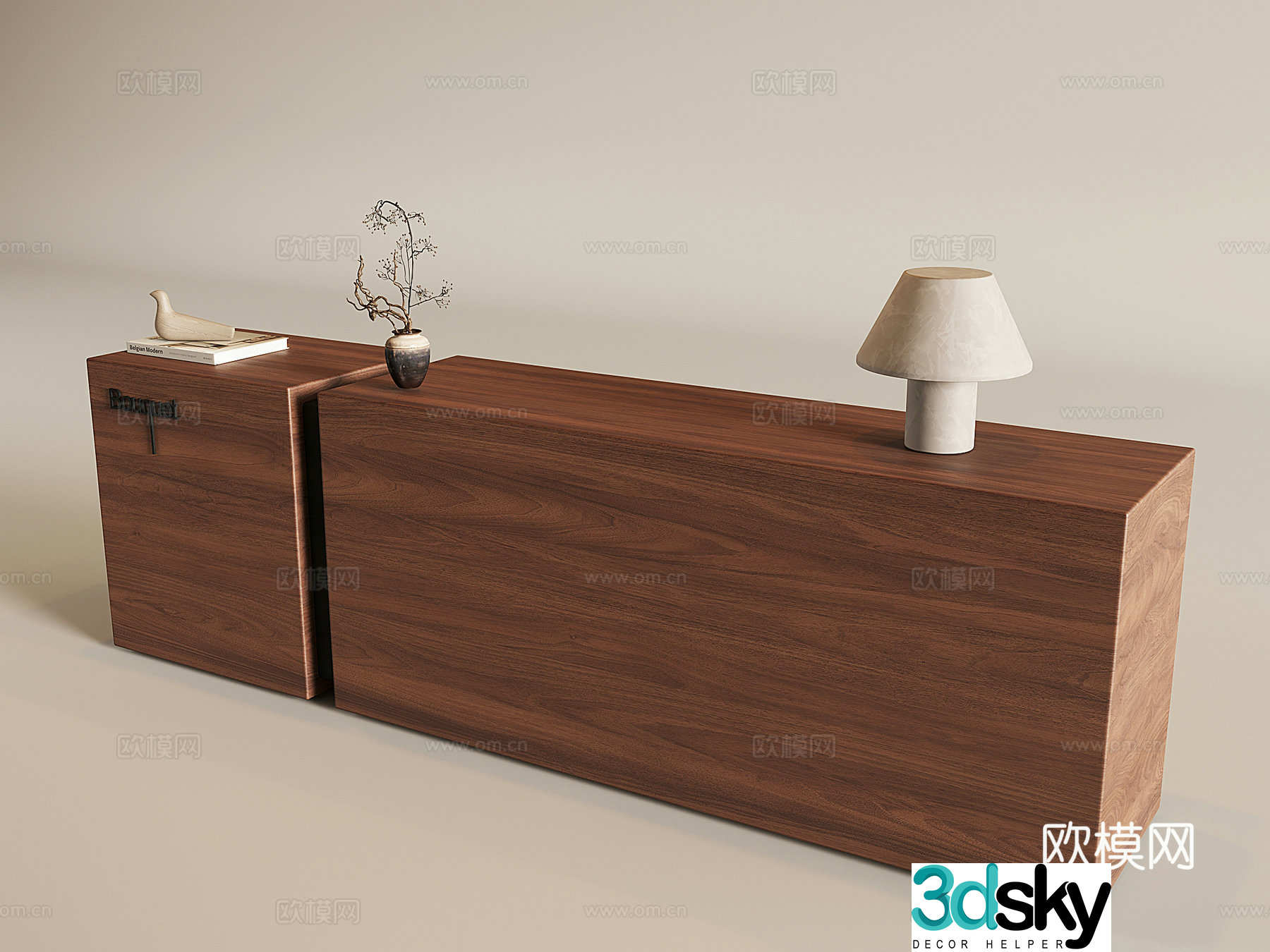 Wasabi Middle Style Cashier Bar Reception Desk Front Desk Solid Wood Counter Table Lamp 3D Model