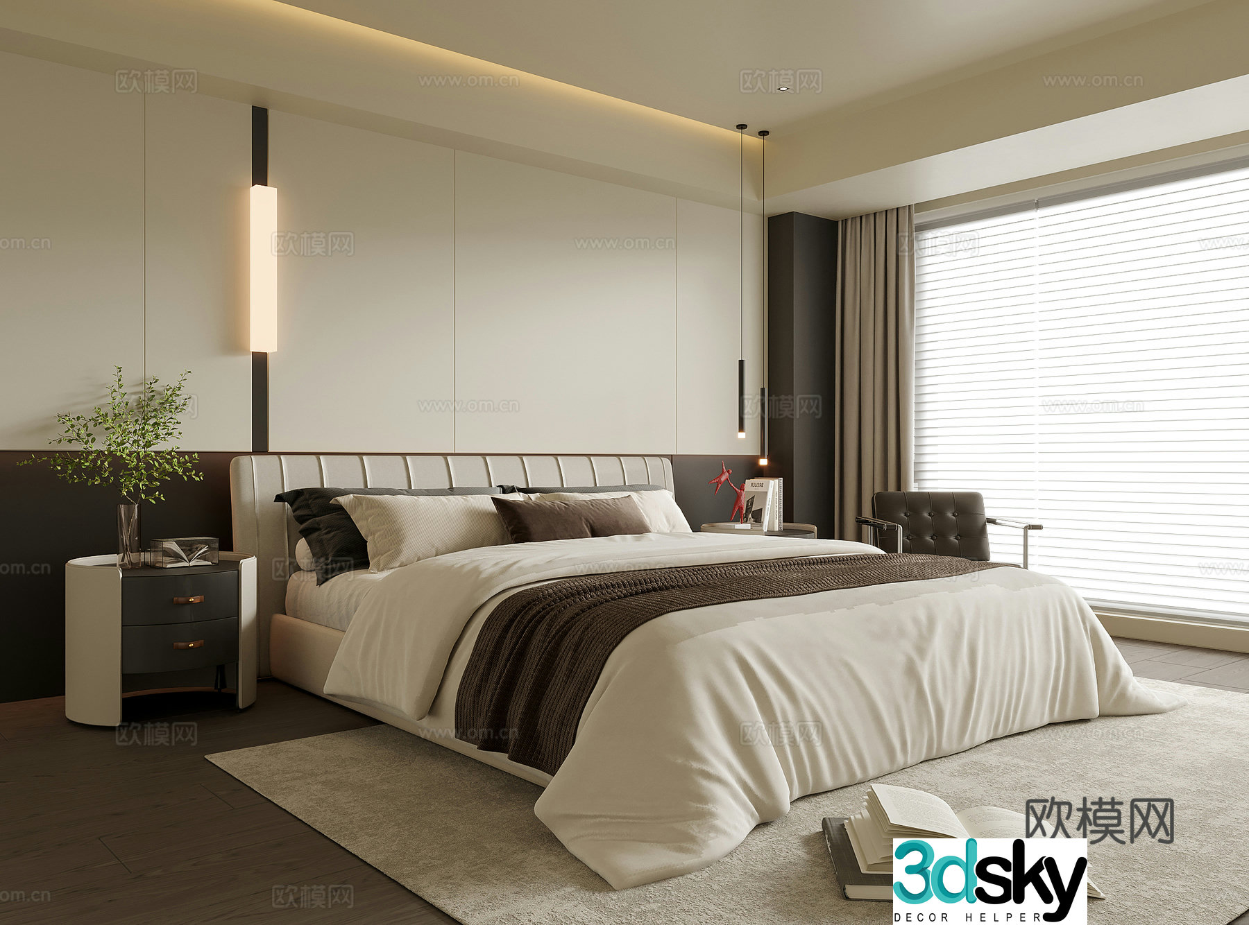 Modern bedroom Double bed nightstand 3d model