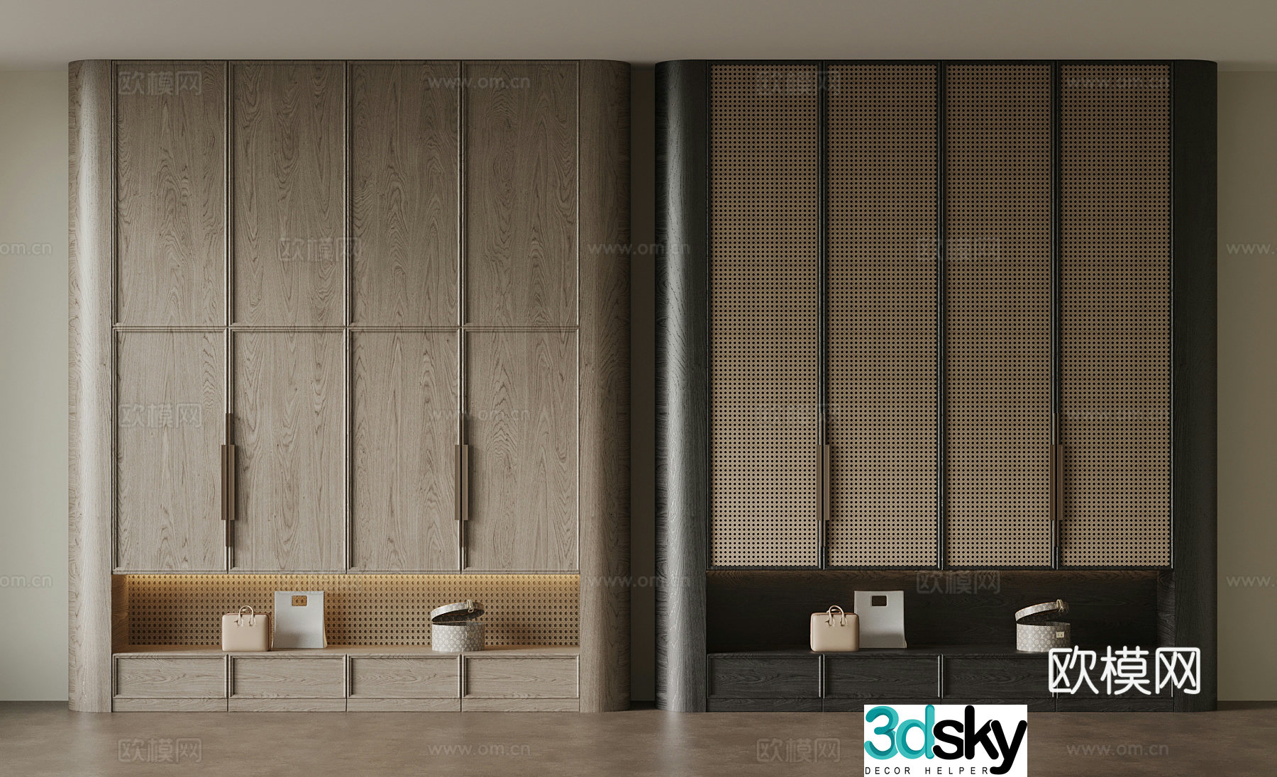 Jiji Feng wardrobe rattan fume cabinet door 3D model
