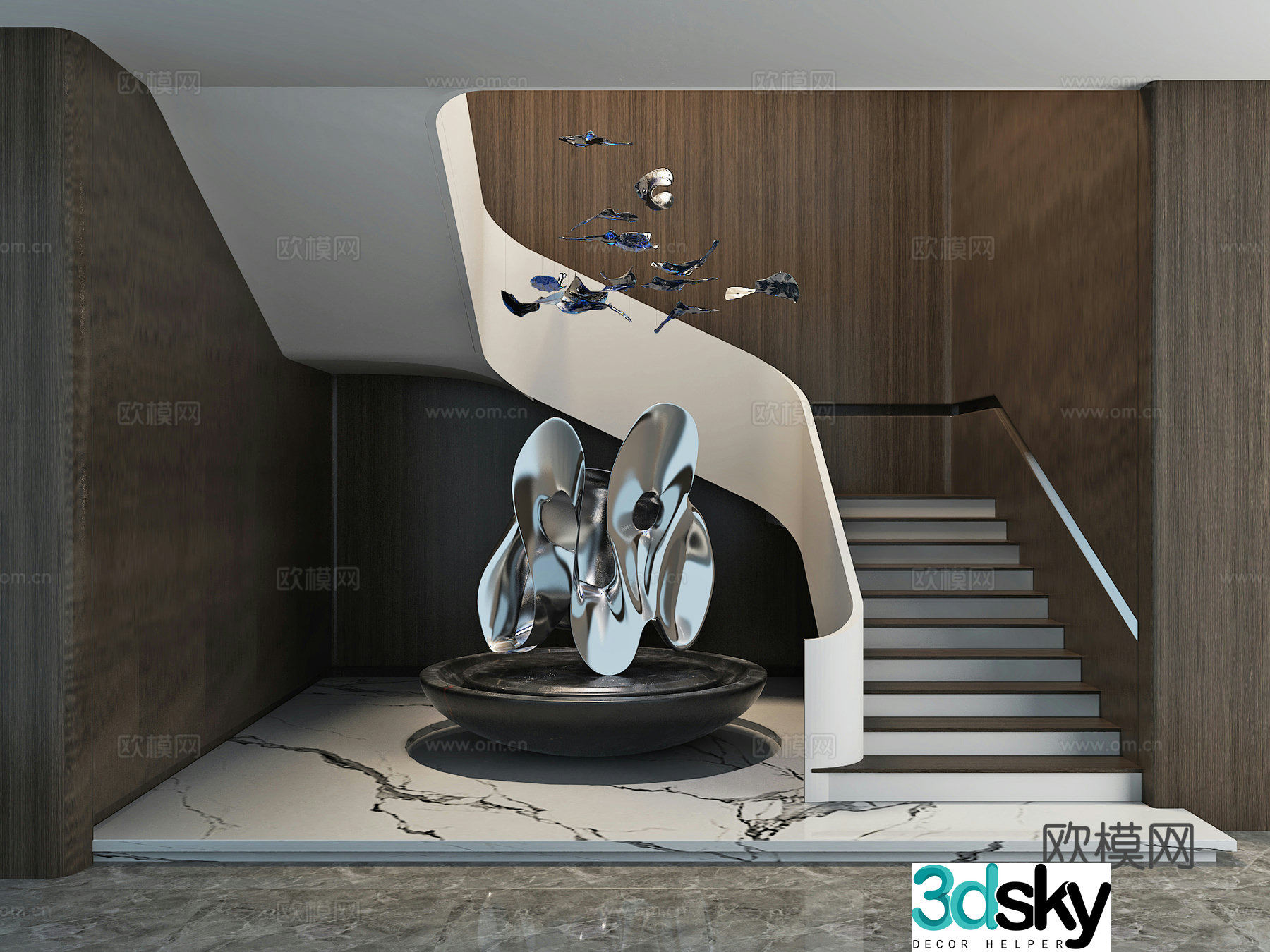 Stairwell beautiful palace handrail installation sculpture landscaping 3d model