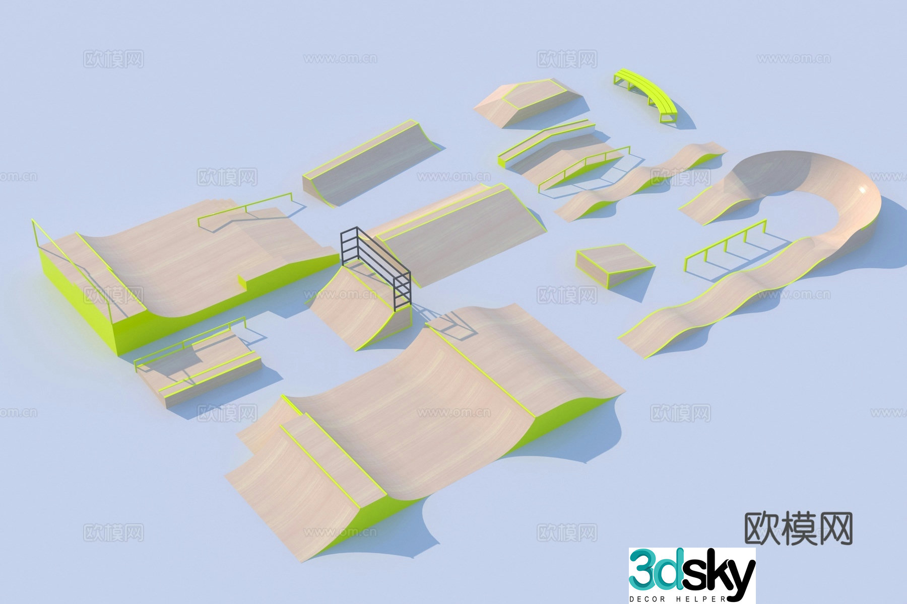 Modern skateboard equipment combination 3d model