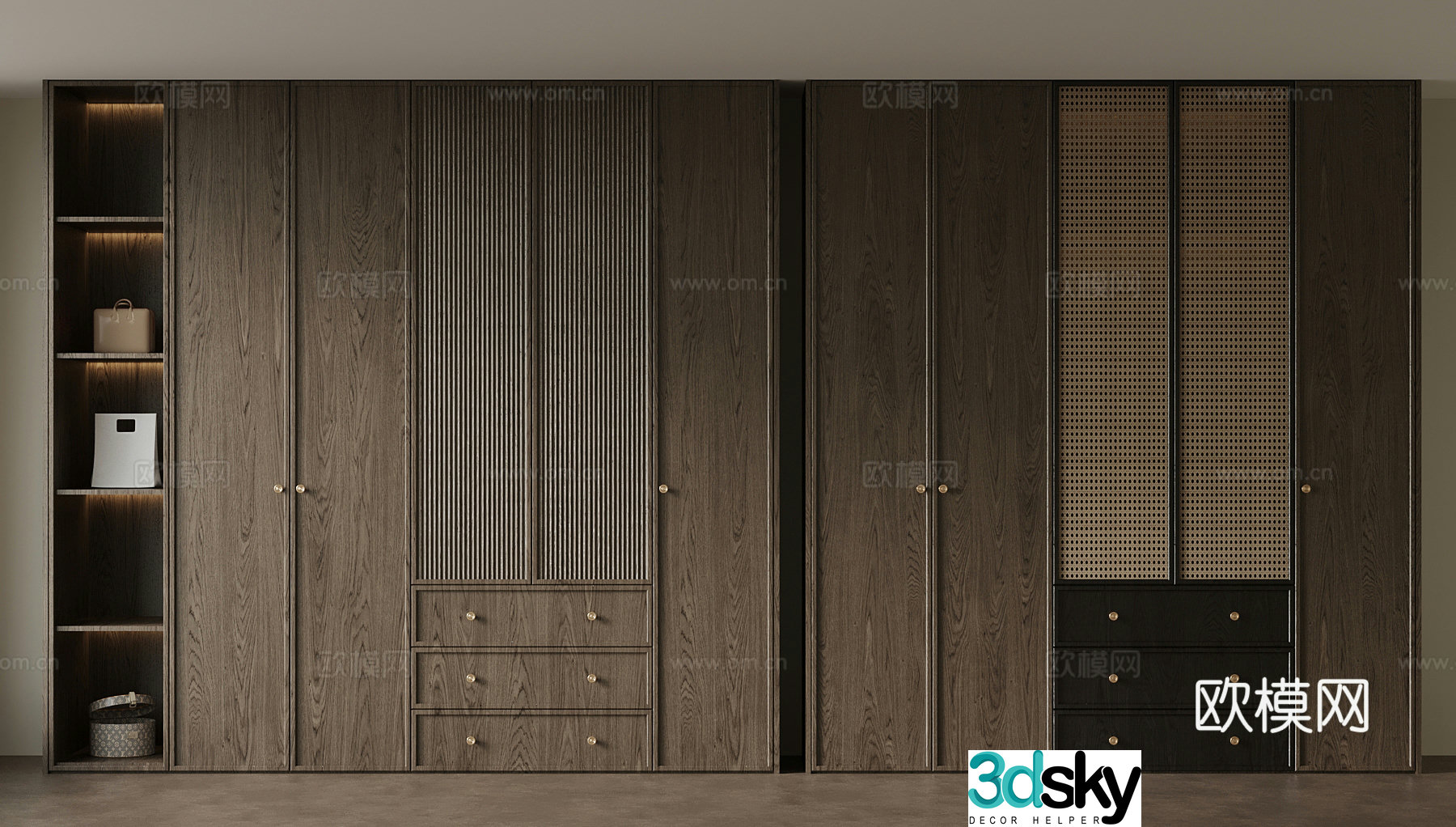 Jiji Feng wardrobe rattan fume cabinet door 3D model