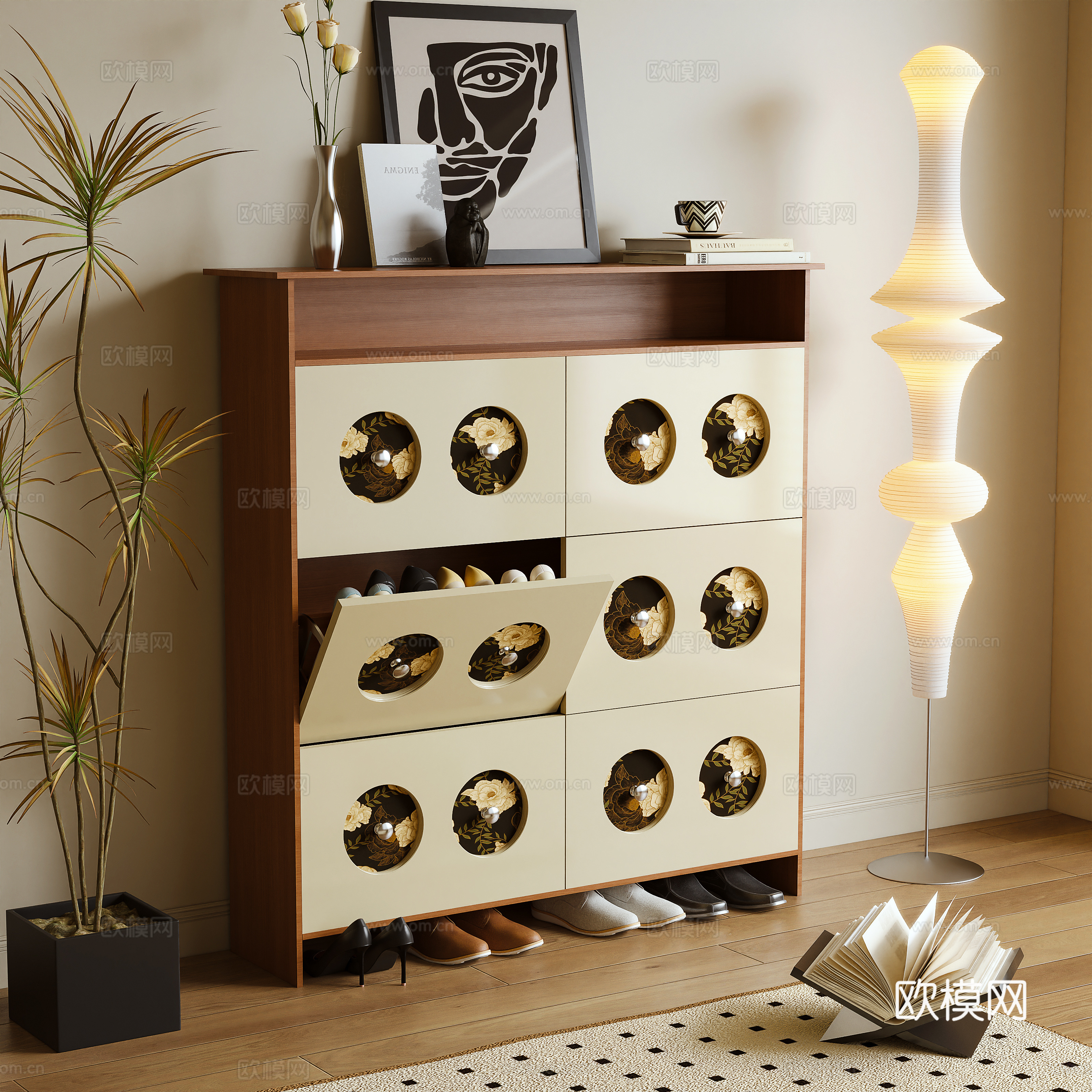 Middle-aged shoe cabinet side cabinet thin cabinet 3d model