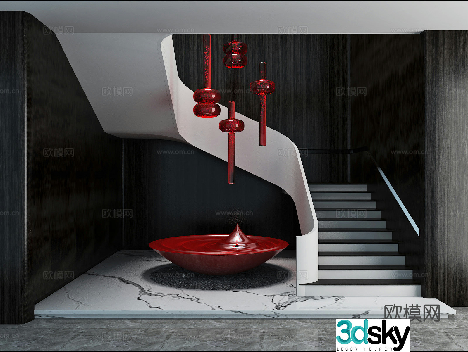 Stairwell beautiful palace handrail installation sculpture landscaping 3d model