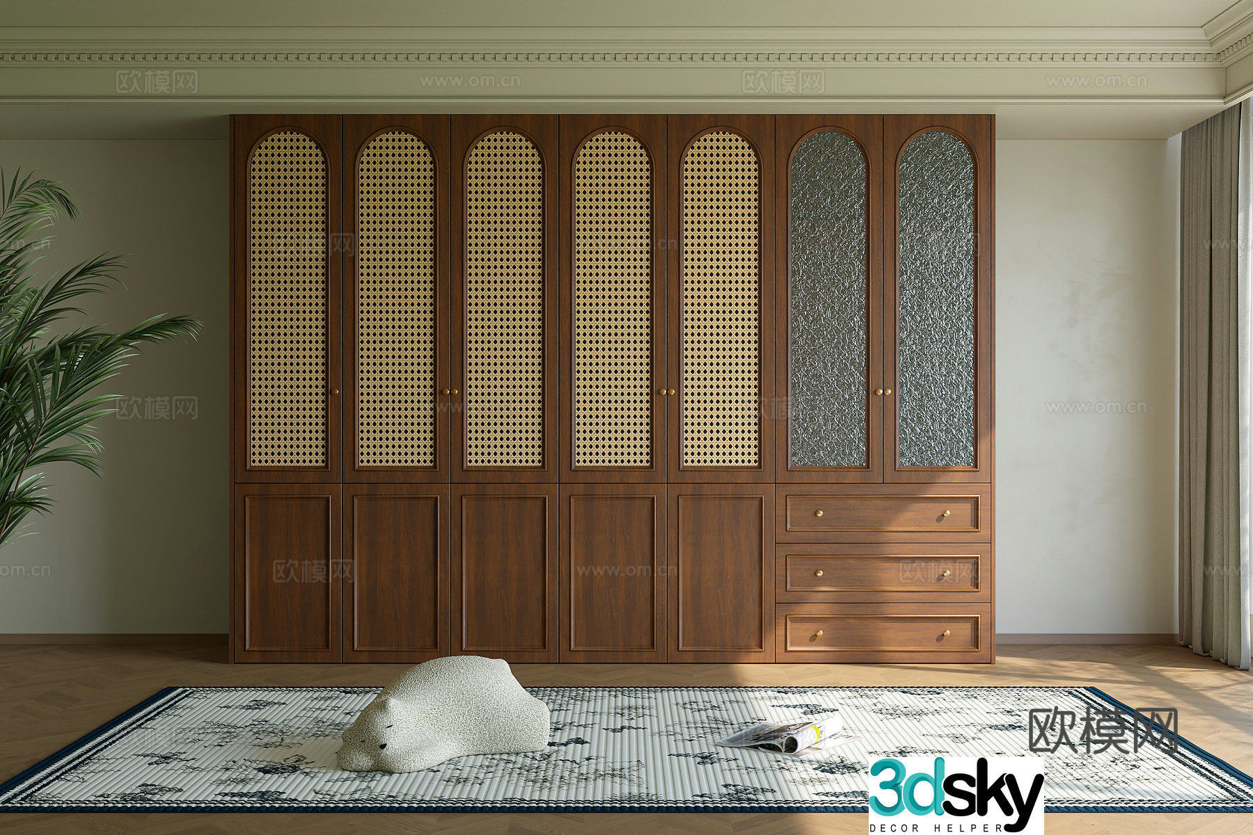 French retro style bedroom wardrobe 3d model