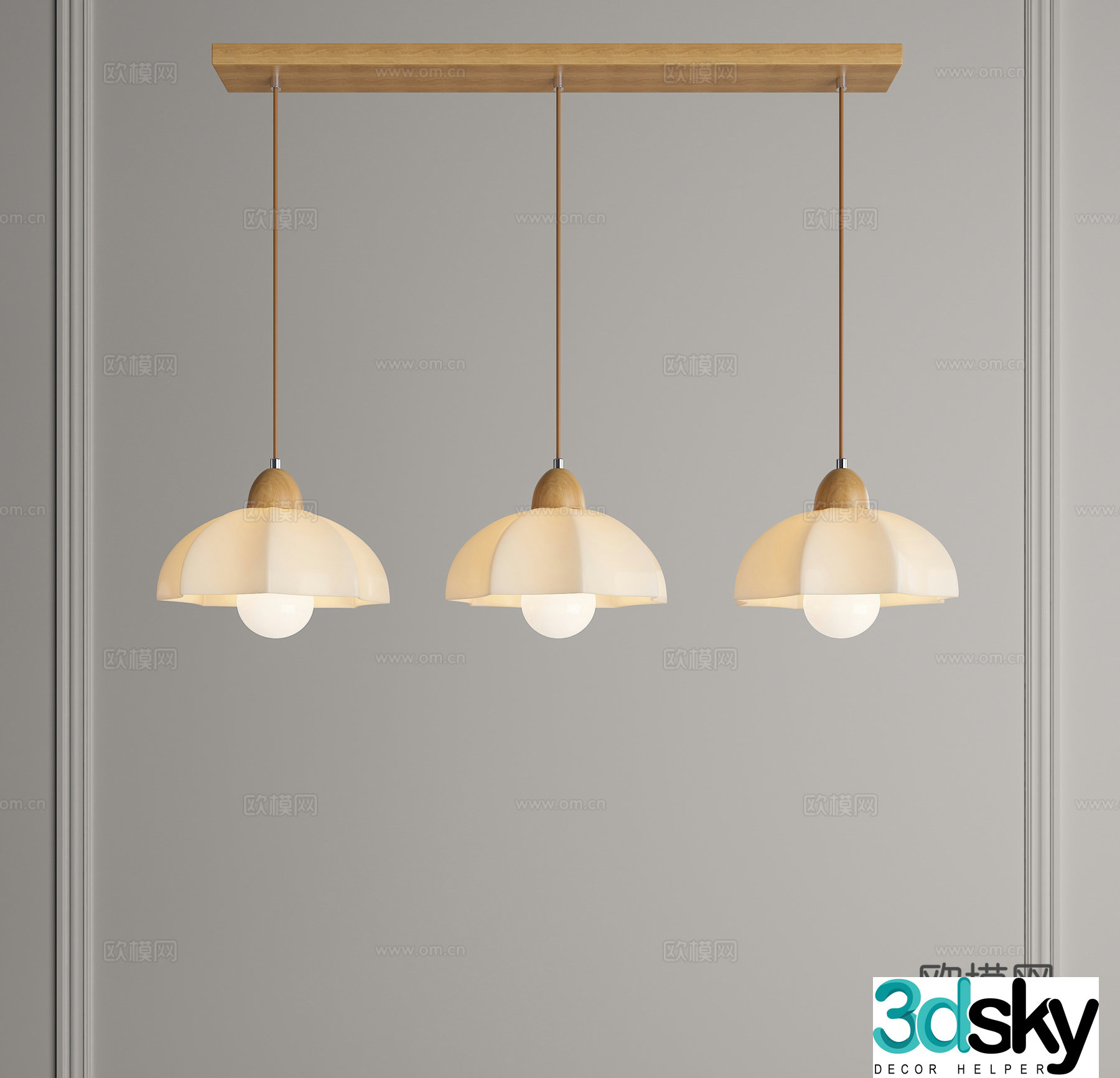 Log chandelier Creamy chandelier Restaurant chandelier Three-head chandelier Multi-head chandelier Pastoral chandelier 3D model