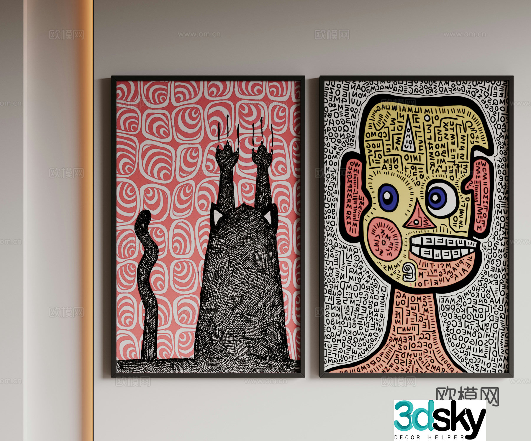 Modern minimalist decorative paintings Waviva medieval style hanging paintings cream style decoration paintings Italian style hanging paintings black and white 3D model