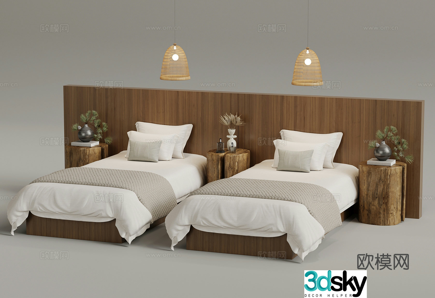 Double bed Modern folk hotel double bed 3d model