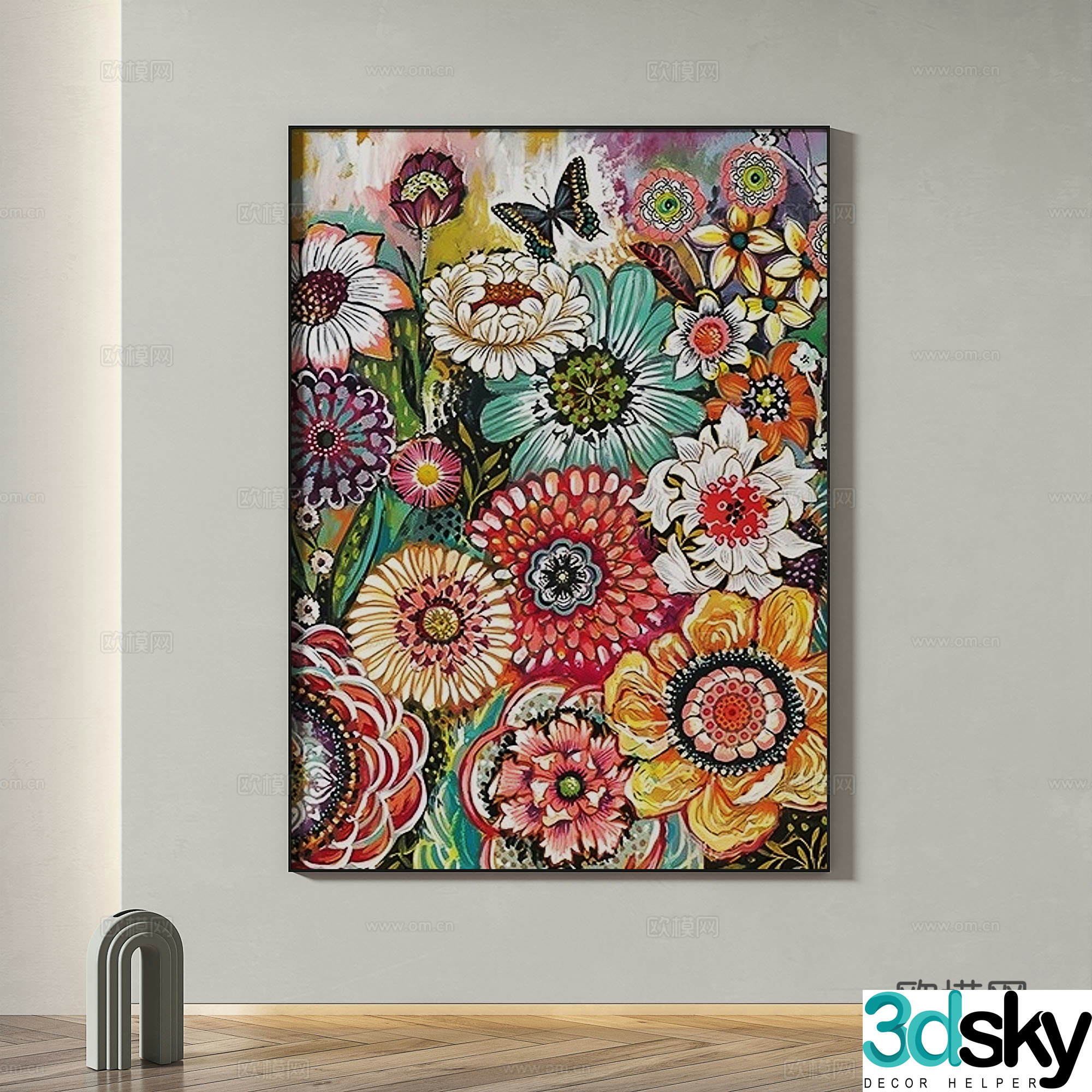 Modern simple abstract light luxury decorative painting 3d model