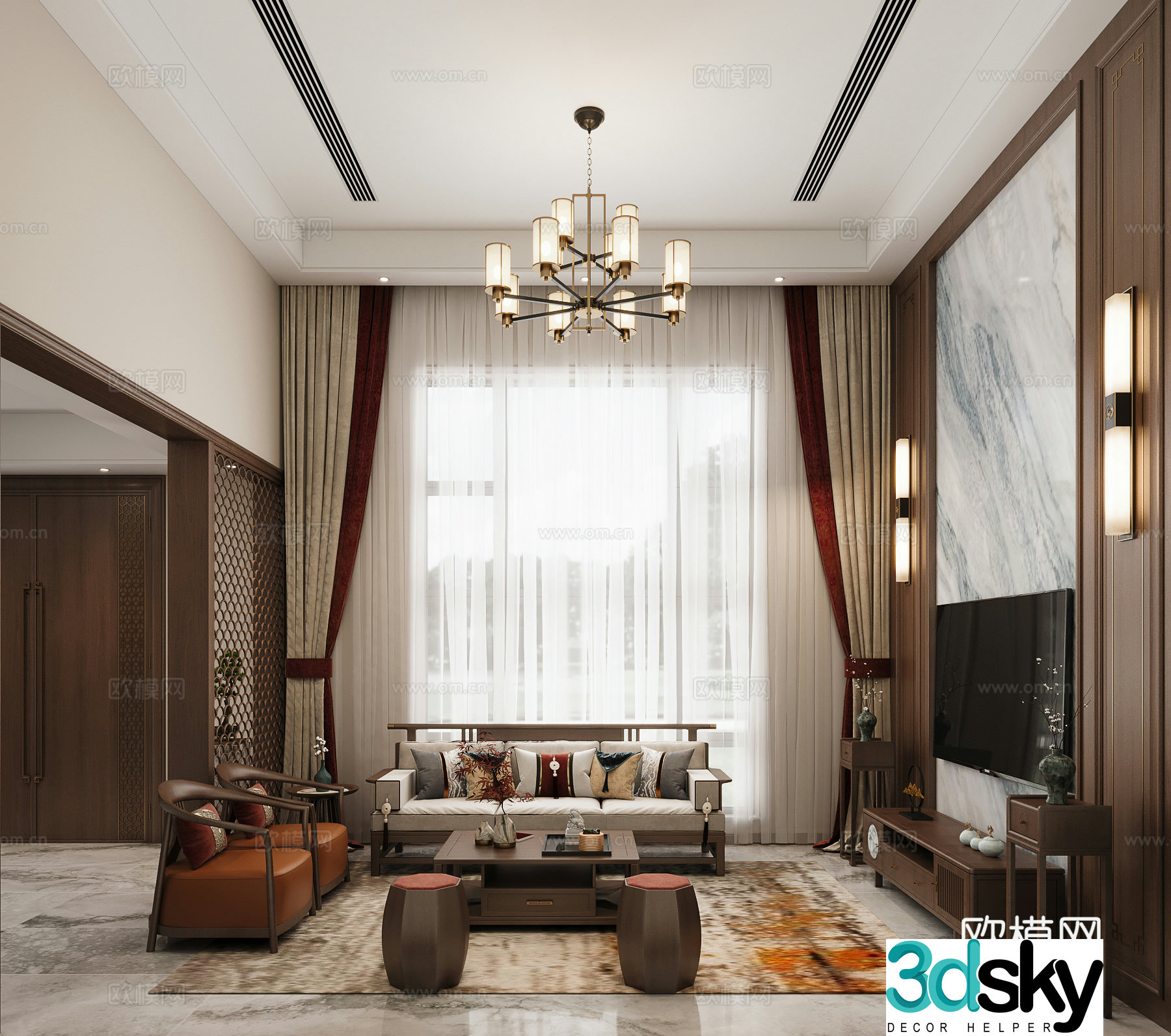 Villa new Chinese living room 3D model