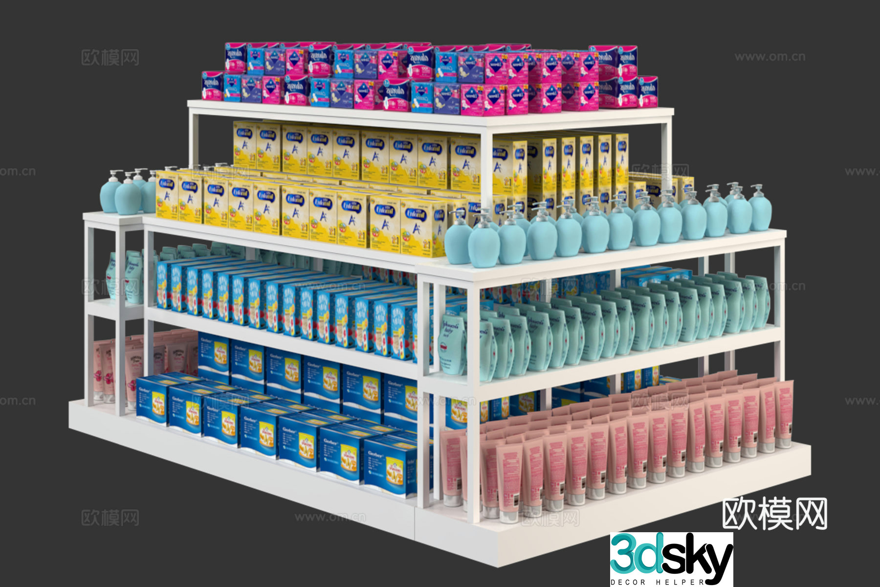 Showcase shelves mother and baby store shelves promotional table promotional pile head promotional display cabinet 3d model