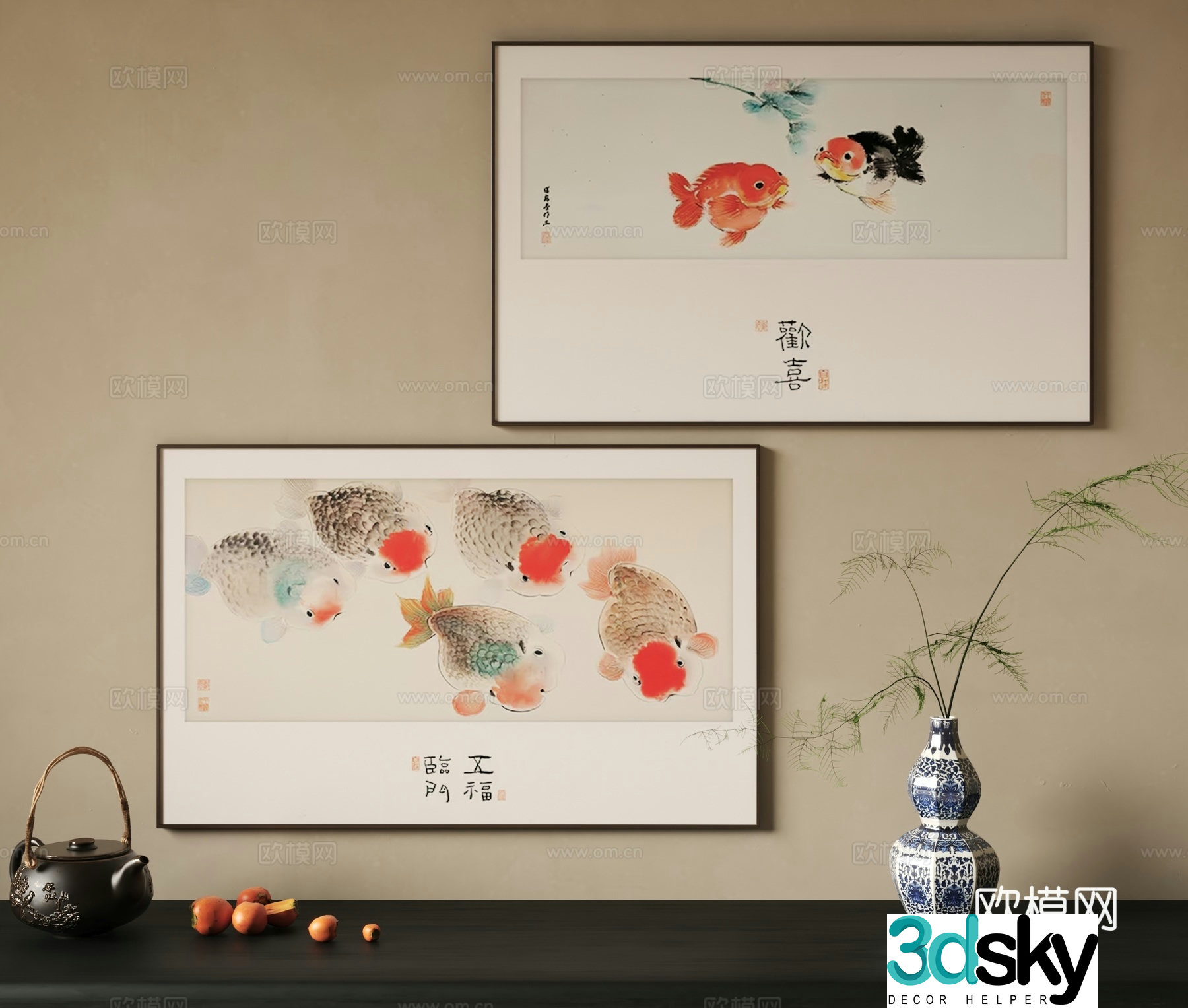Freehand decorative painting 3d model of landscape