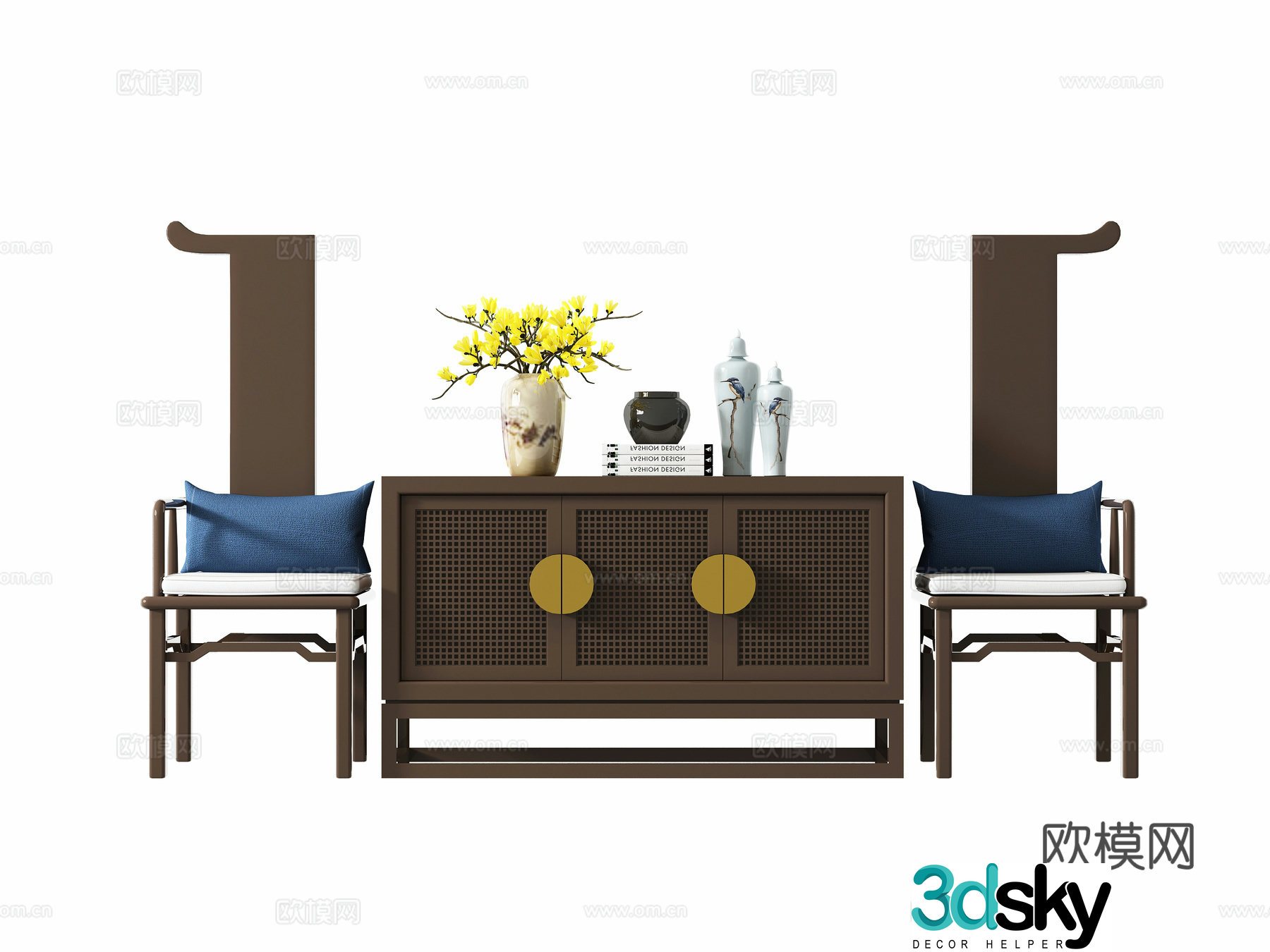 Chinese style entrance cabinet side cabinet 3D model